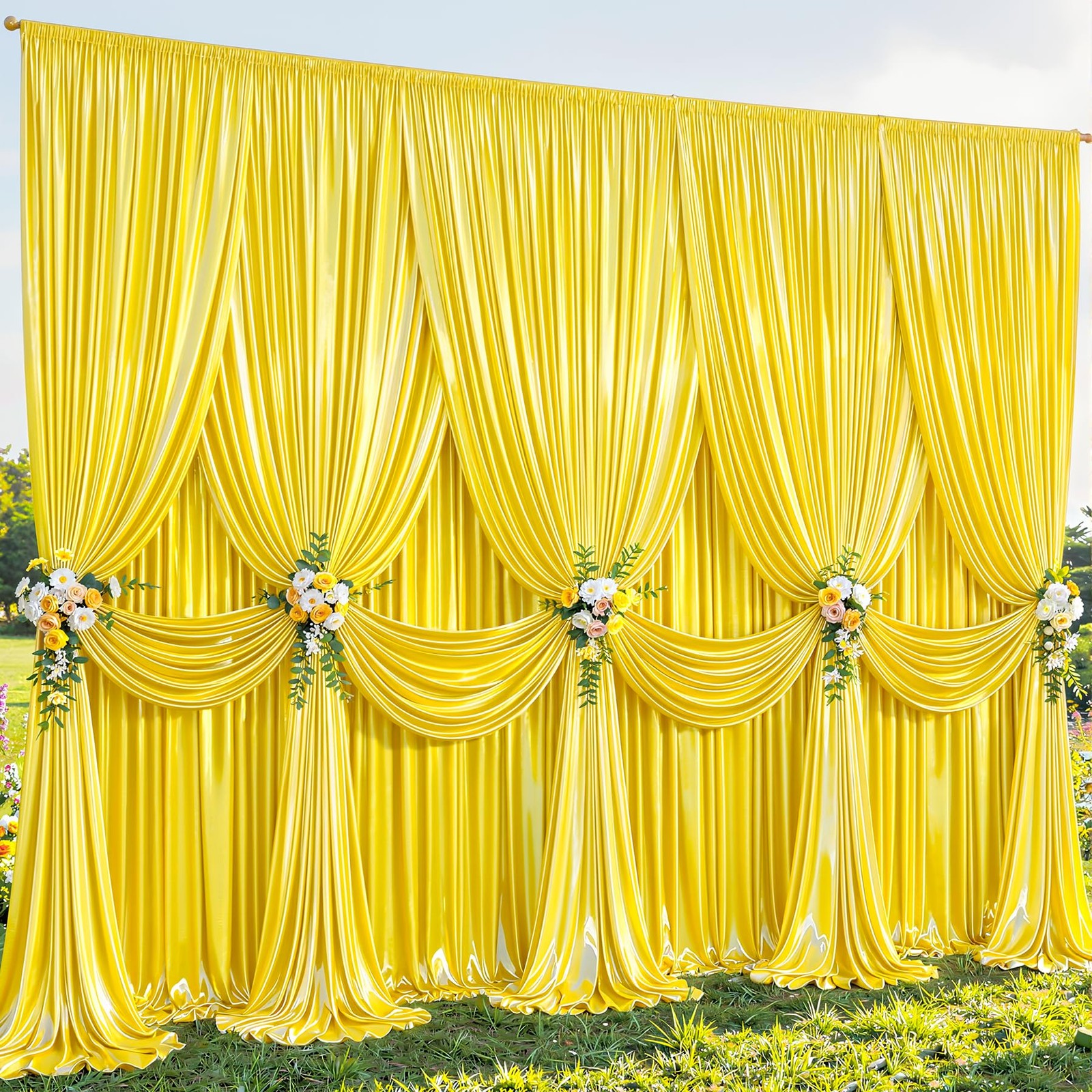 40x10ft Yellow Gold Glitter Backdrop Curtain W5 x H10′(8 Panels),