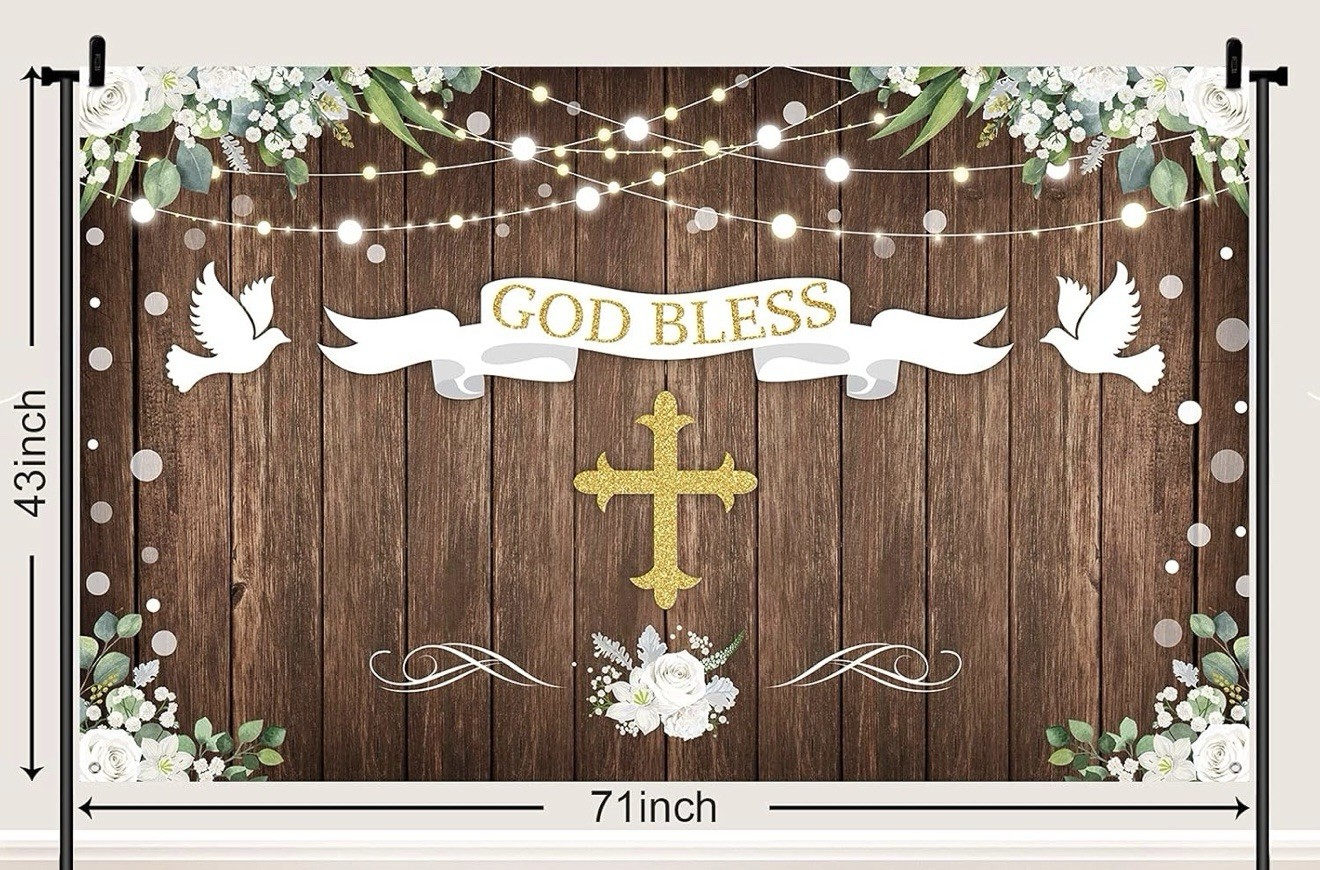God Bless Baptism Backdro First Holy Communion Party Decorations