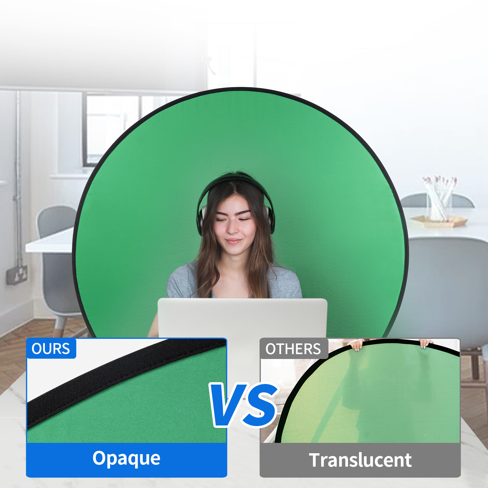 59″ Green Screen Backdrop Round Collapsible Webcam Background For Chair Videos
