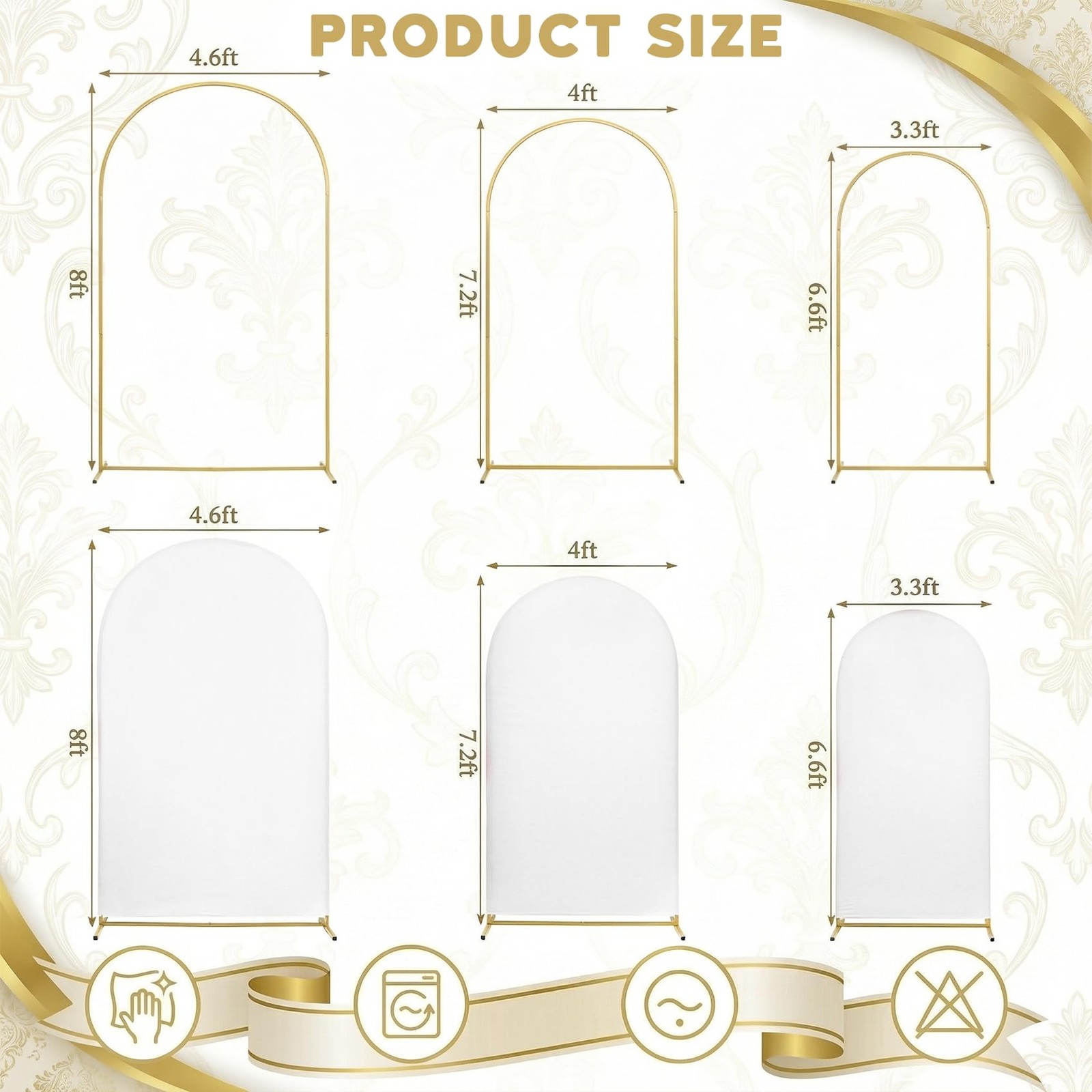 Toolterritary Set of 3 Metal Arch Backdrop Stand with 8ft+7.2ft+6.6ft, White