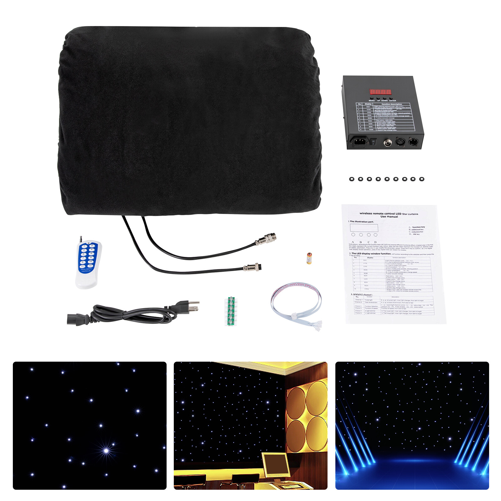 LED Stage Star Backdrop Curtain Stage Wedding Starry Sky Cloth Background