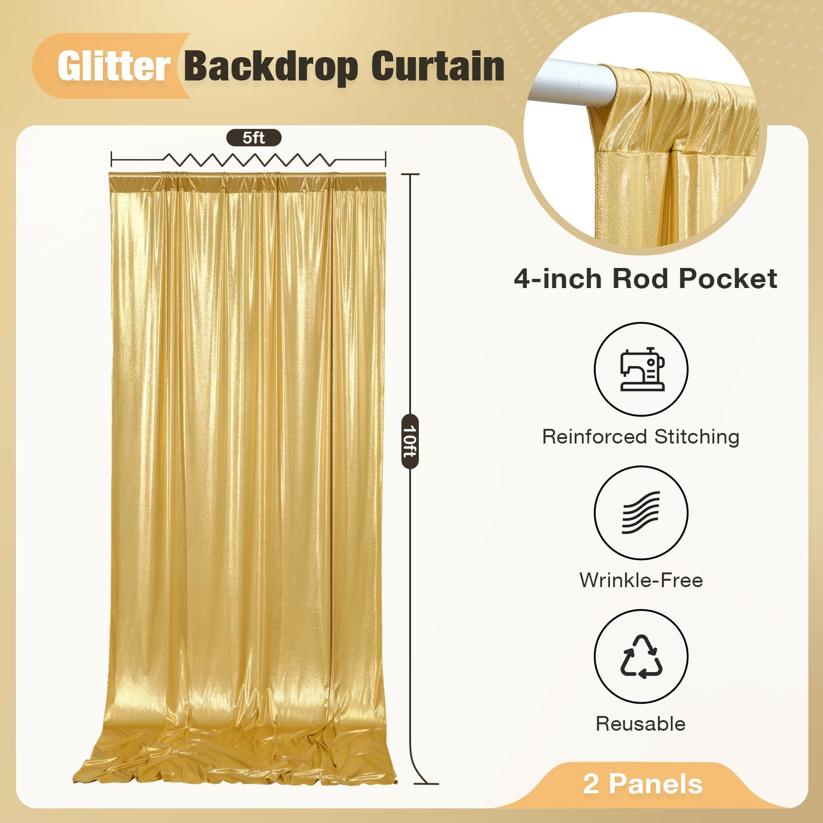 10x10FT Gold Sequin Backdrop – 2 Panels 5x10FT Wrinkle-Free Glitter Drapes fo…