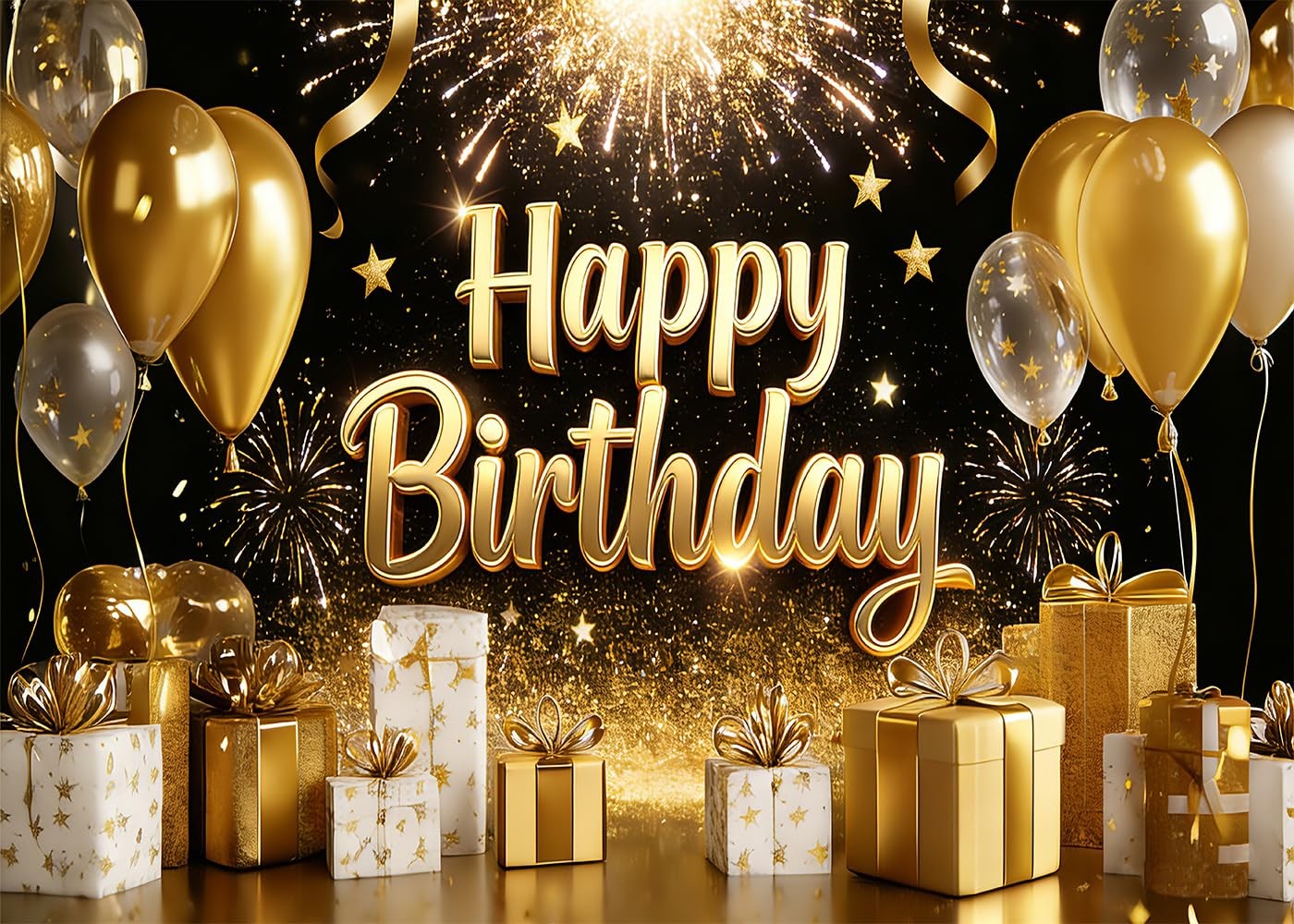DePhoto 7x5FT Black and Gold Happy Birthday 7×5 FT, Backdrop 6