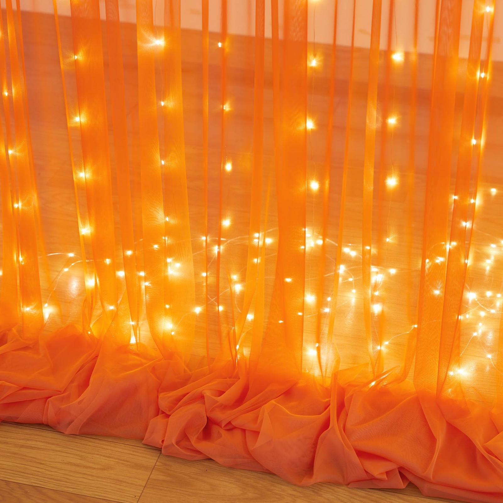 10x10ft Orange Tulle Photo Backdrop Curtain With Lights Halloween Party