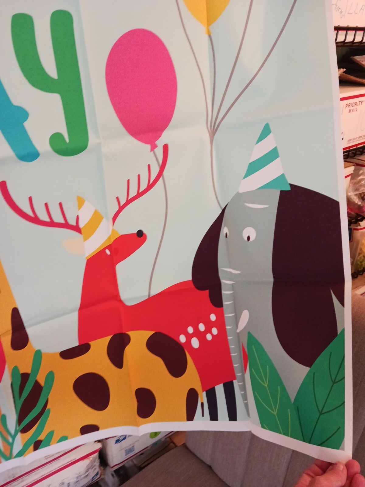 Wild animal happy birthday banner for children. Photo Backdrop Vinyl 39″ x 60″.