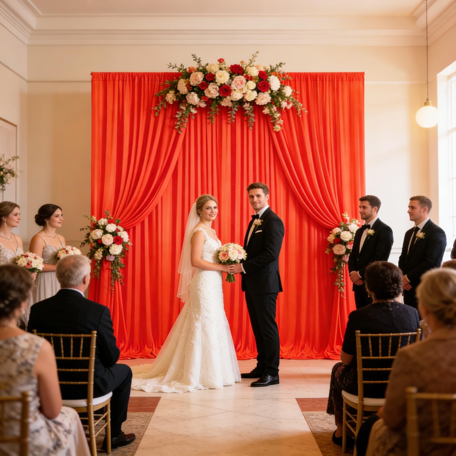 2 PCS 10Ft x 7Ft Deep Orange Polyester Fabric Backdrop Curtains Party Drapes