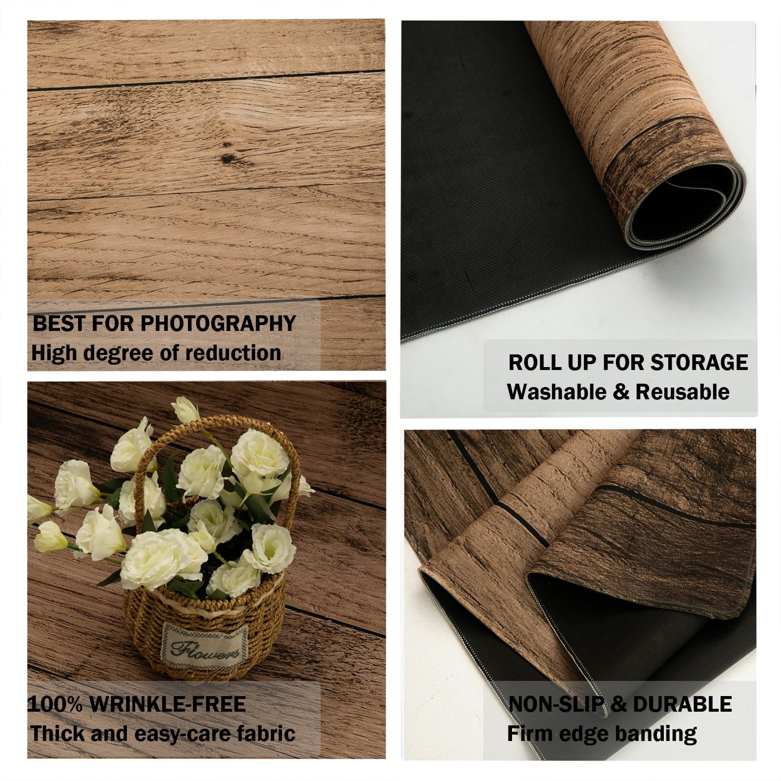 Kate Premium Light Brown Wood Rubber Photography Floor Mat, 8x5ft, Color1