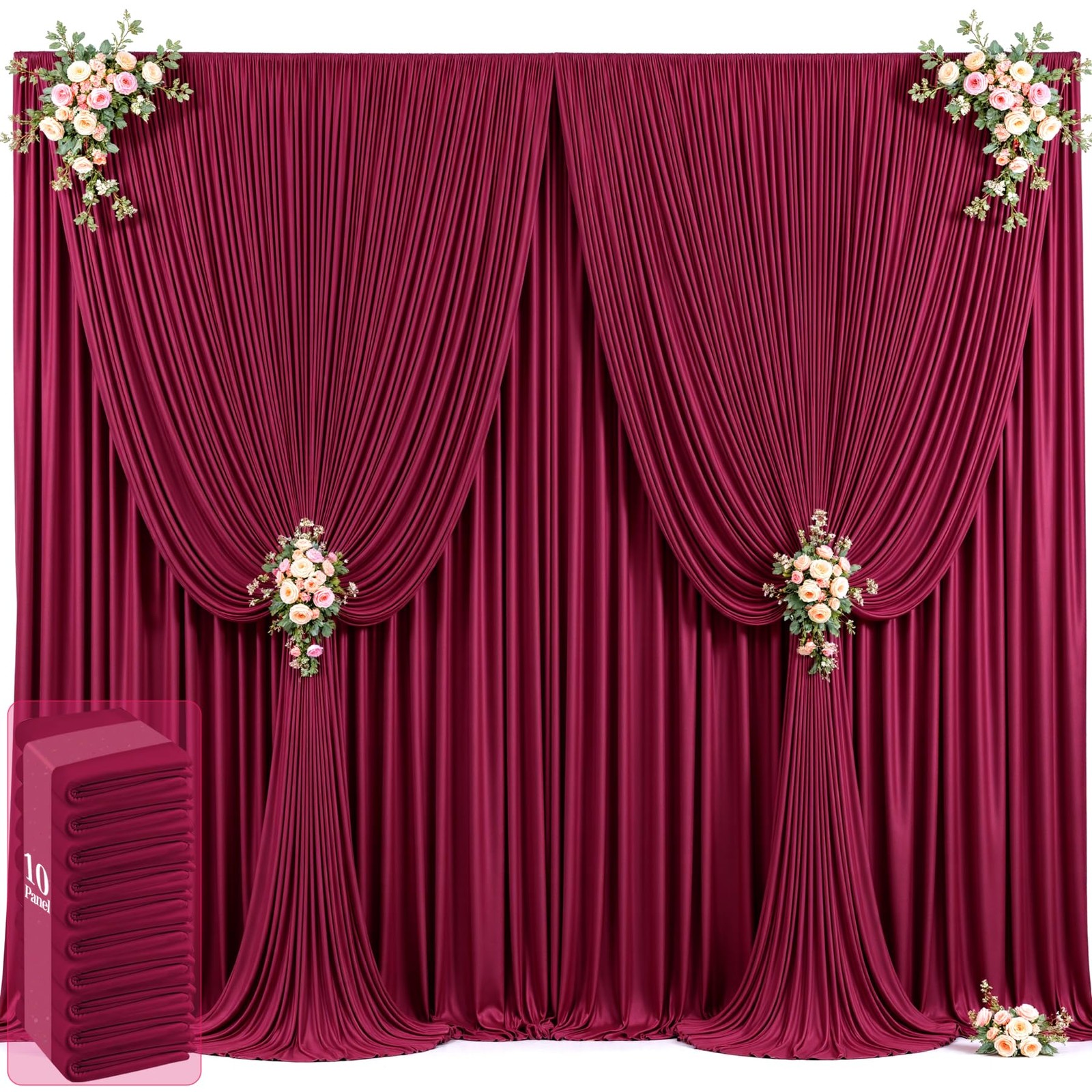 50ft x 12ft Burgundy Backdrop 50FTx12FT (W5’xH12′, 10 Panels),