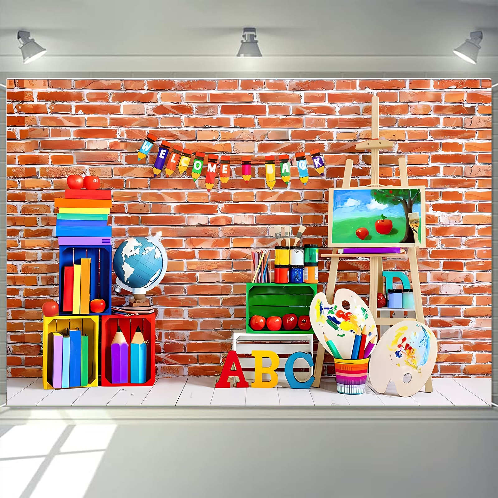 7×5 ft Photography Background Welcome Back to School Brick Wall ABC Kids
