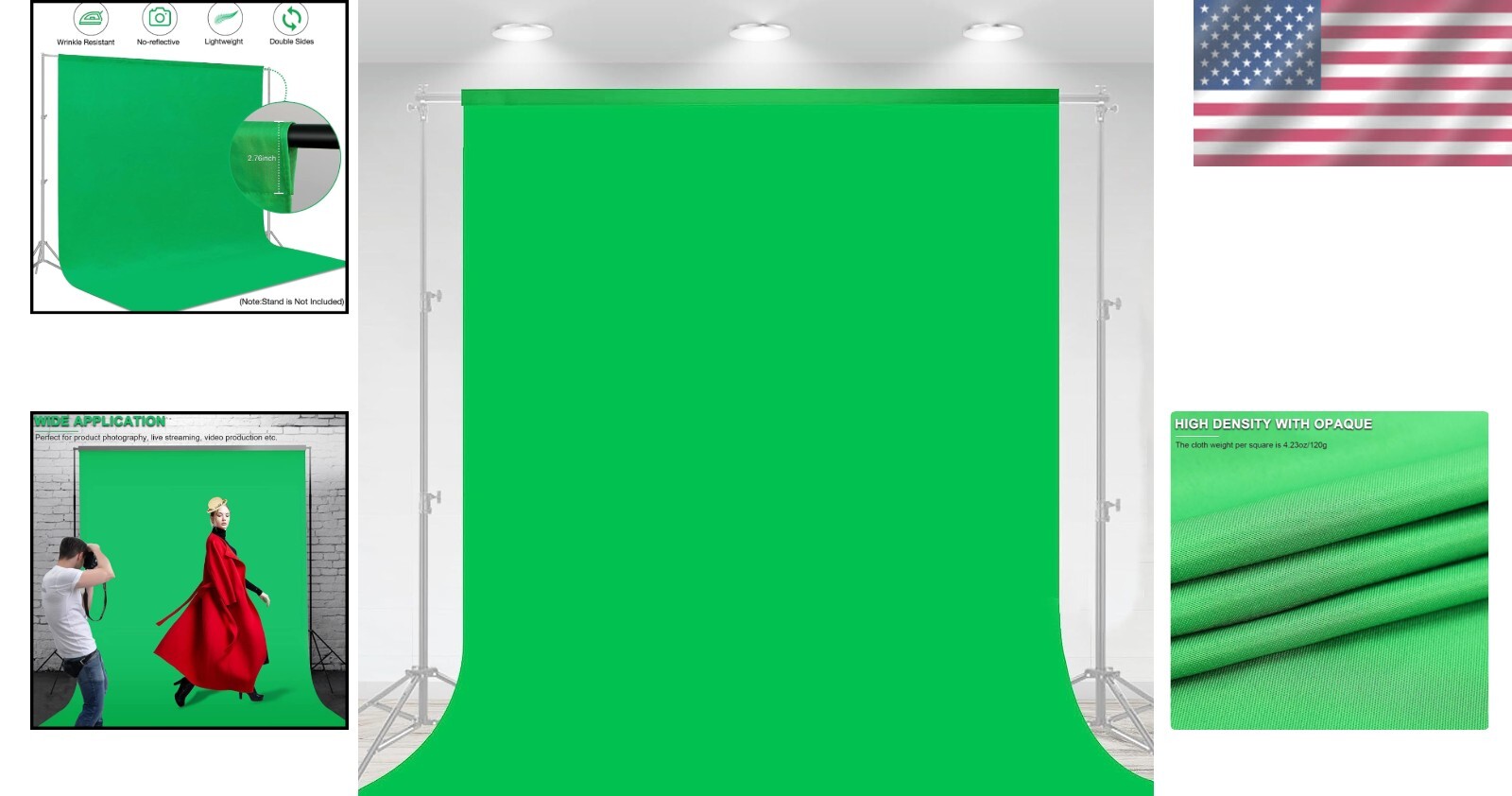 Wrinkle-Resistant 7 X 10 FT Green Screen for Portraits & Video Conferencing