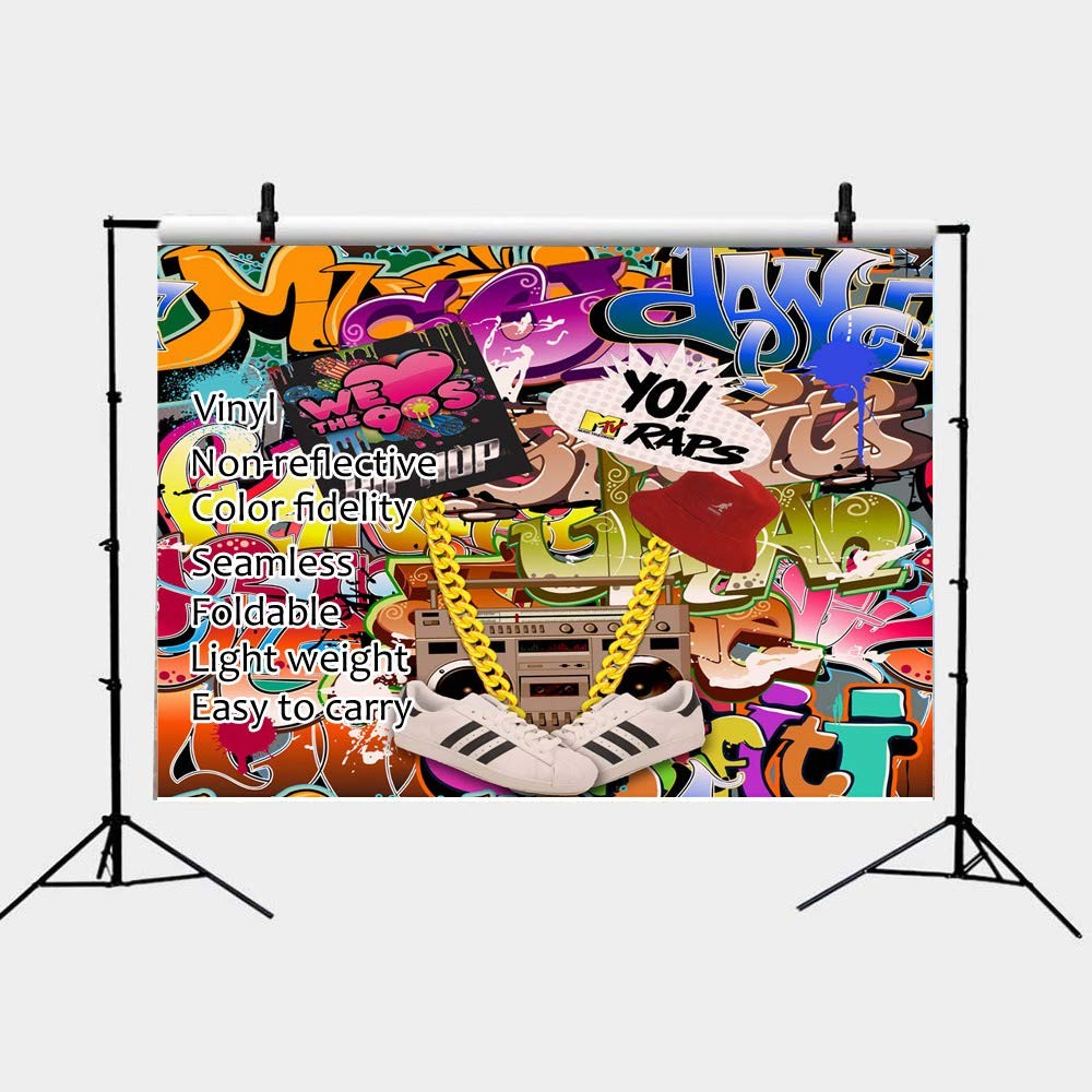 Qian 7x5ft Hip Hop Graffiti Theme Photography Backdrops 7×5 FT, 2