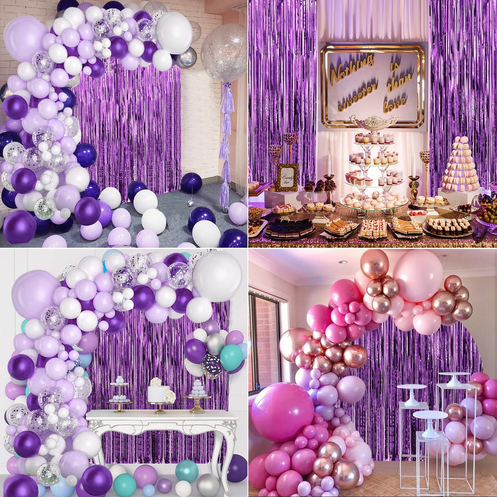 Purple Foil Fringe Curtains 4 Pack Tinsel Backdrop for Party Decorations