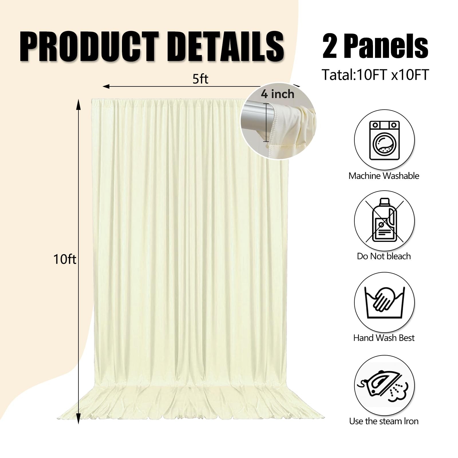 Ivory White Backdrop Curtains Party Satin Fabric Wedding Drapes 10x10ft 2 Panels