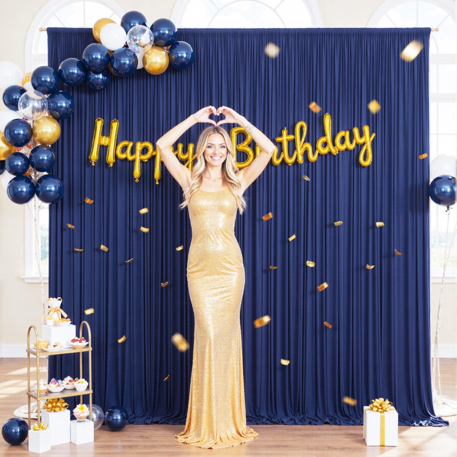 2 PCS 5×10 Ft Navy Blue Backdrop Curtain Wrinkle Free Photo Background Drape
