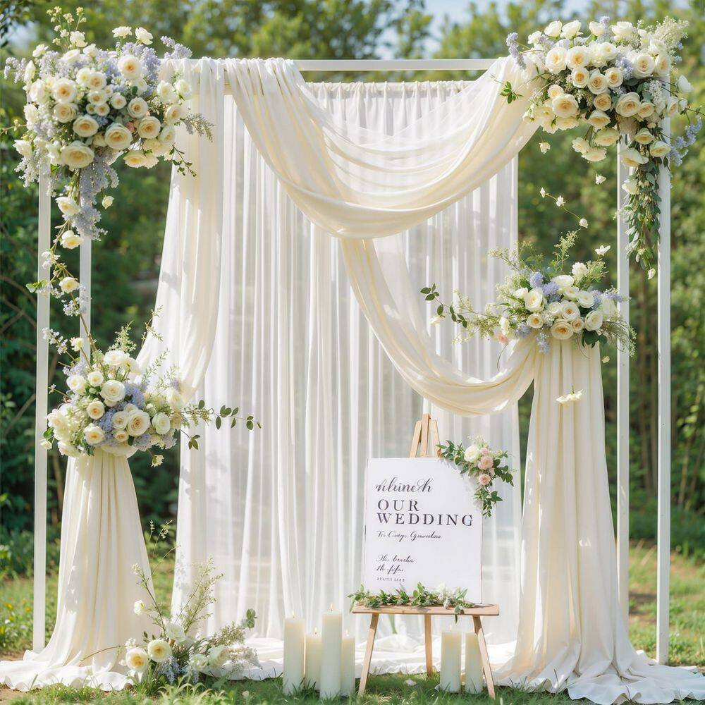 0.04 In. X 29 In. Draping Fabric Beige Chiffon Wedding Party Display Arbor 2 Pan