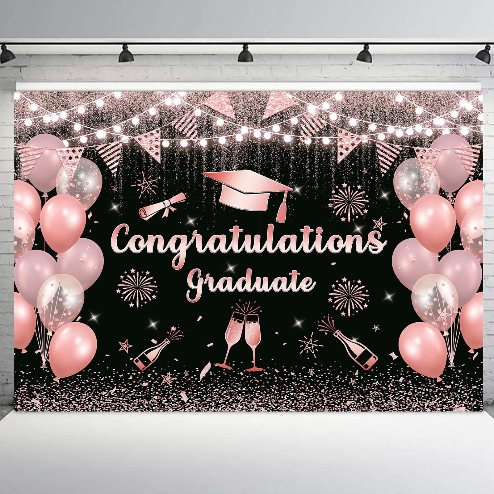 10x8ft Pink and Black Class of 2026 Congrats Grad Background for Photography