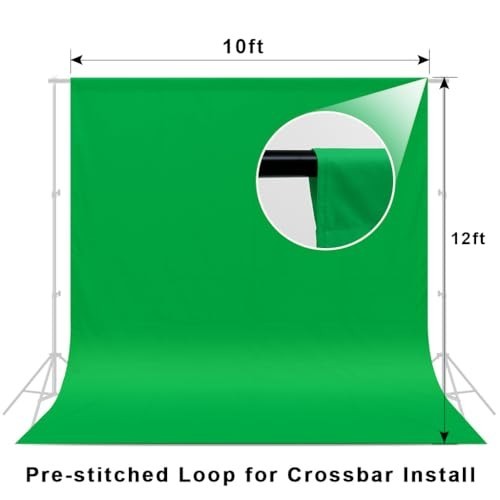 10x12ft Green Screen Backdrop for Photography & Streaming, Collapsible Chromakey