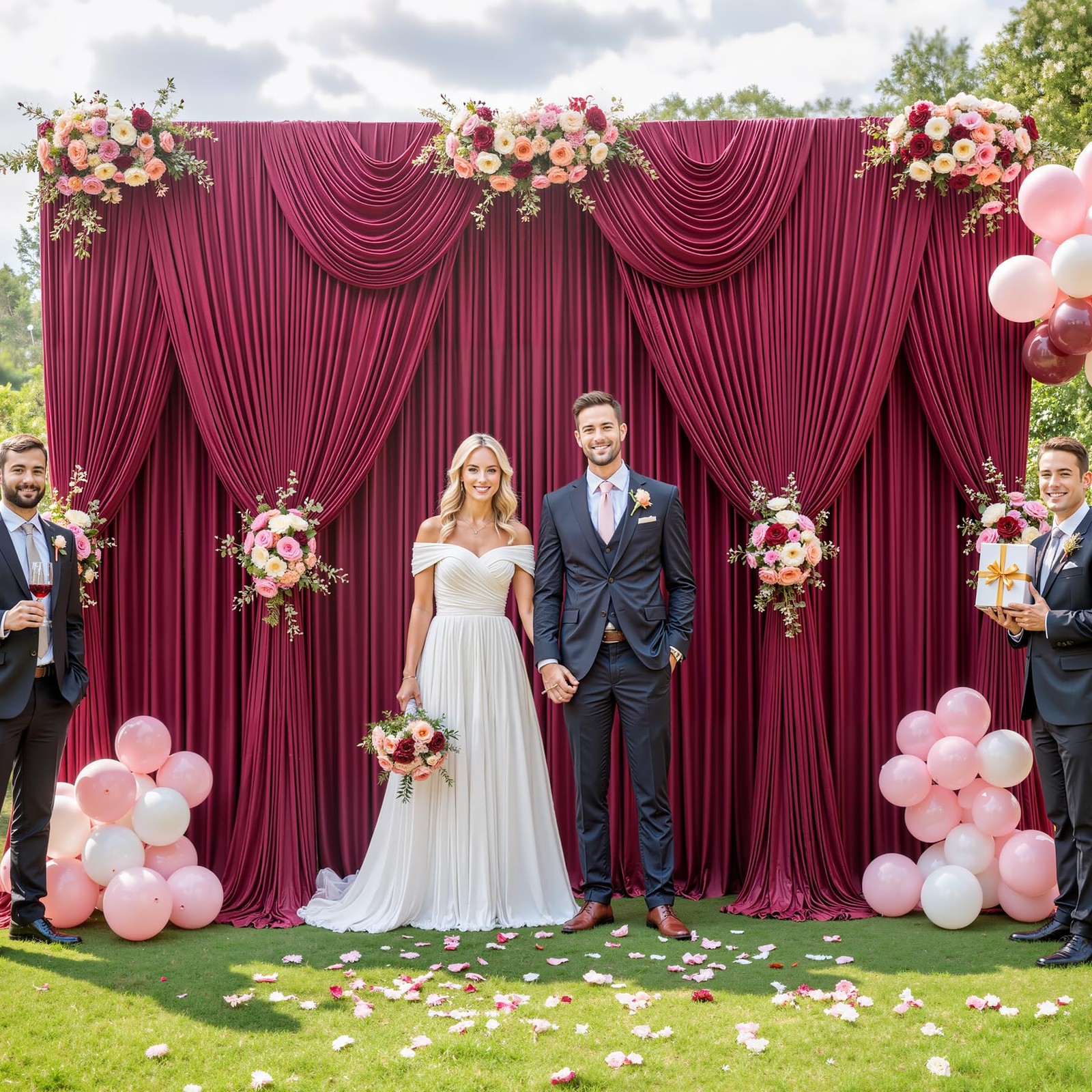 50ft x 12ft Burgundy Backdrop 50FTx12FT (W5’xH12′, 10 Panels),