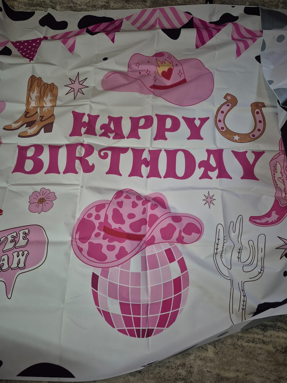 8x5ft Backdrop Girl Pink Cowgirl Birthday Western Theme- NEW