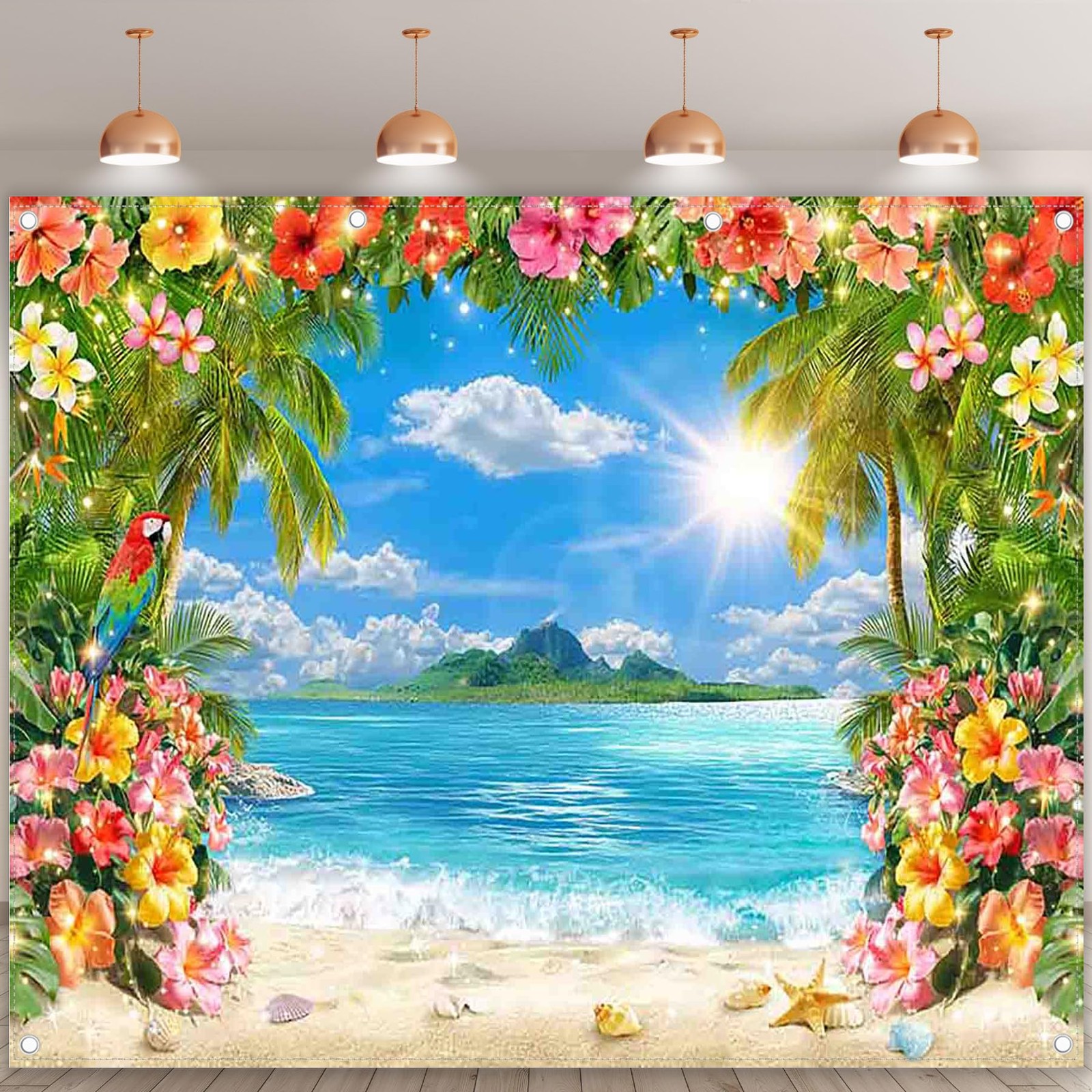 Summer Hawaii Beach Photography Backdrop Palm Trees Ocean Fabric 10×8 Ft