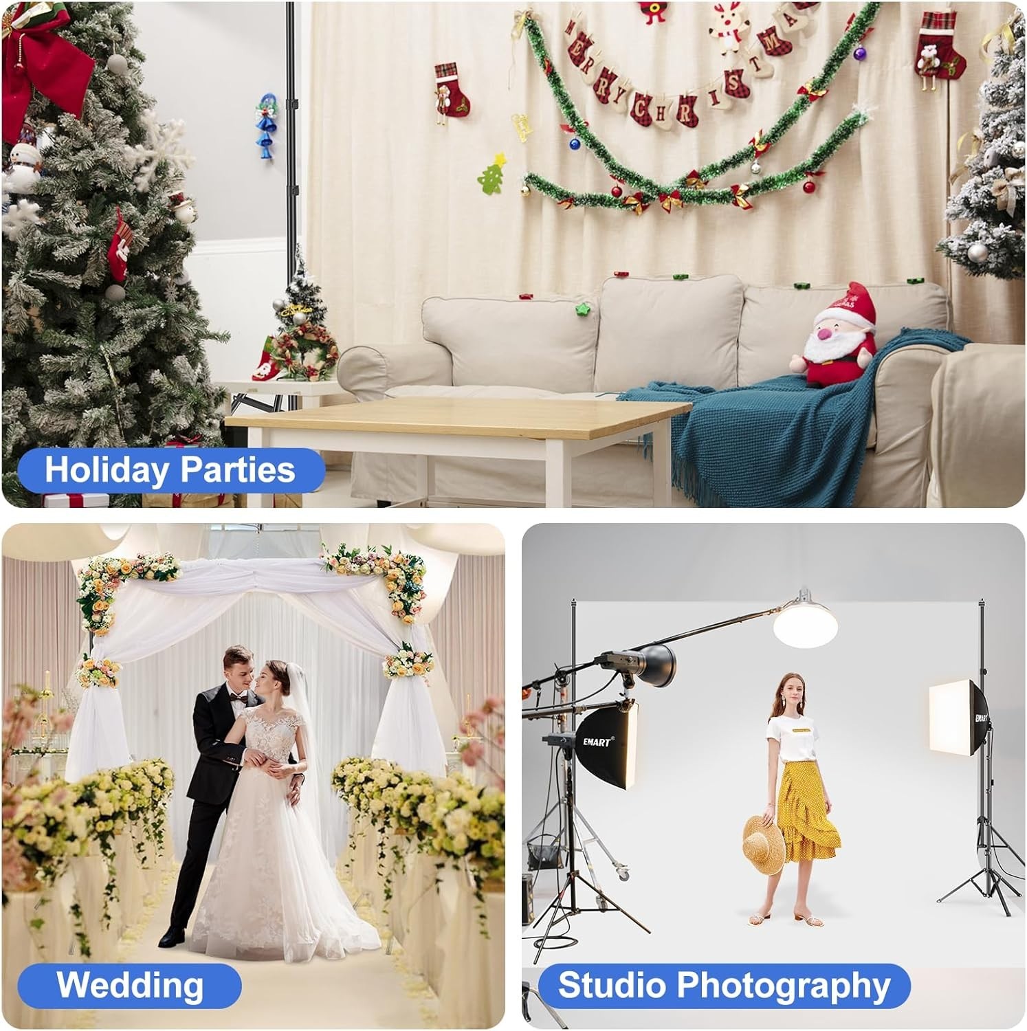 EMART Backdrop Stand 10x7ft(WxH) Photo Studio Adjustable Background Stand Black