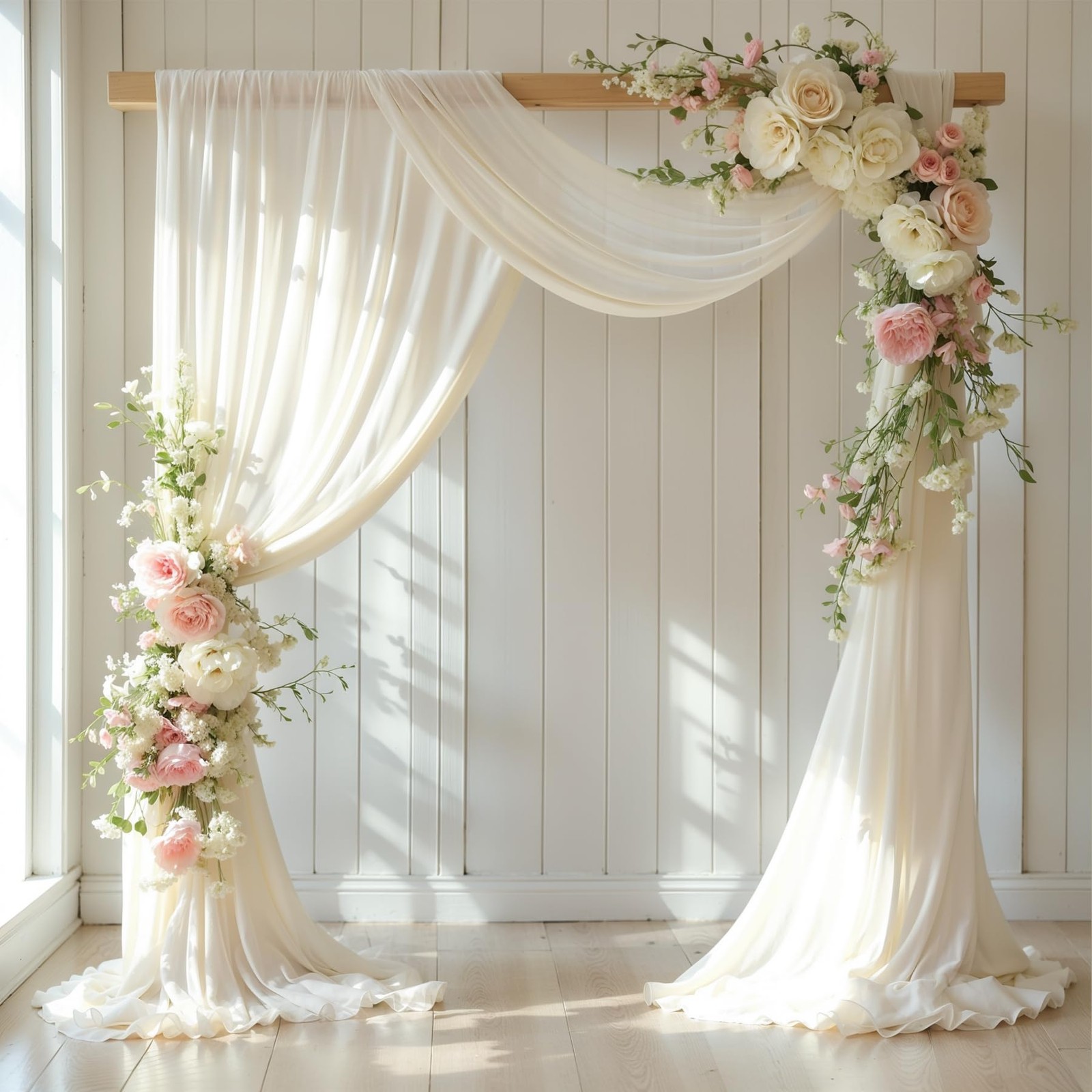 Wedding Arch Draping Fabric 1 Panel 18FT Beige Sheer Chiffon Backdrop Curtain