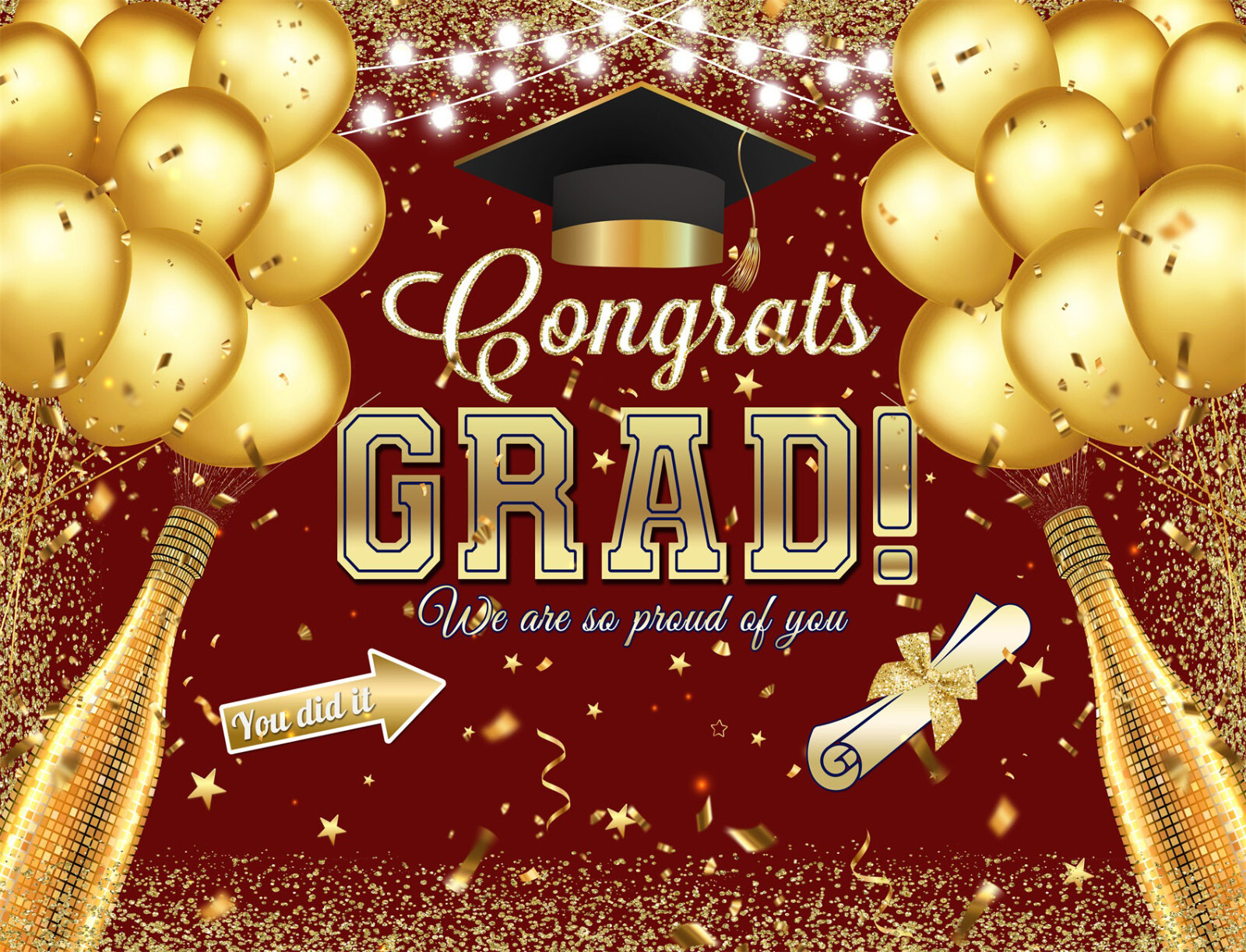 10x8ft Gold Balloon Happy Graduation Party Red Photo Background Studio Props