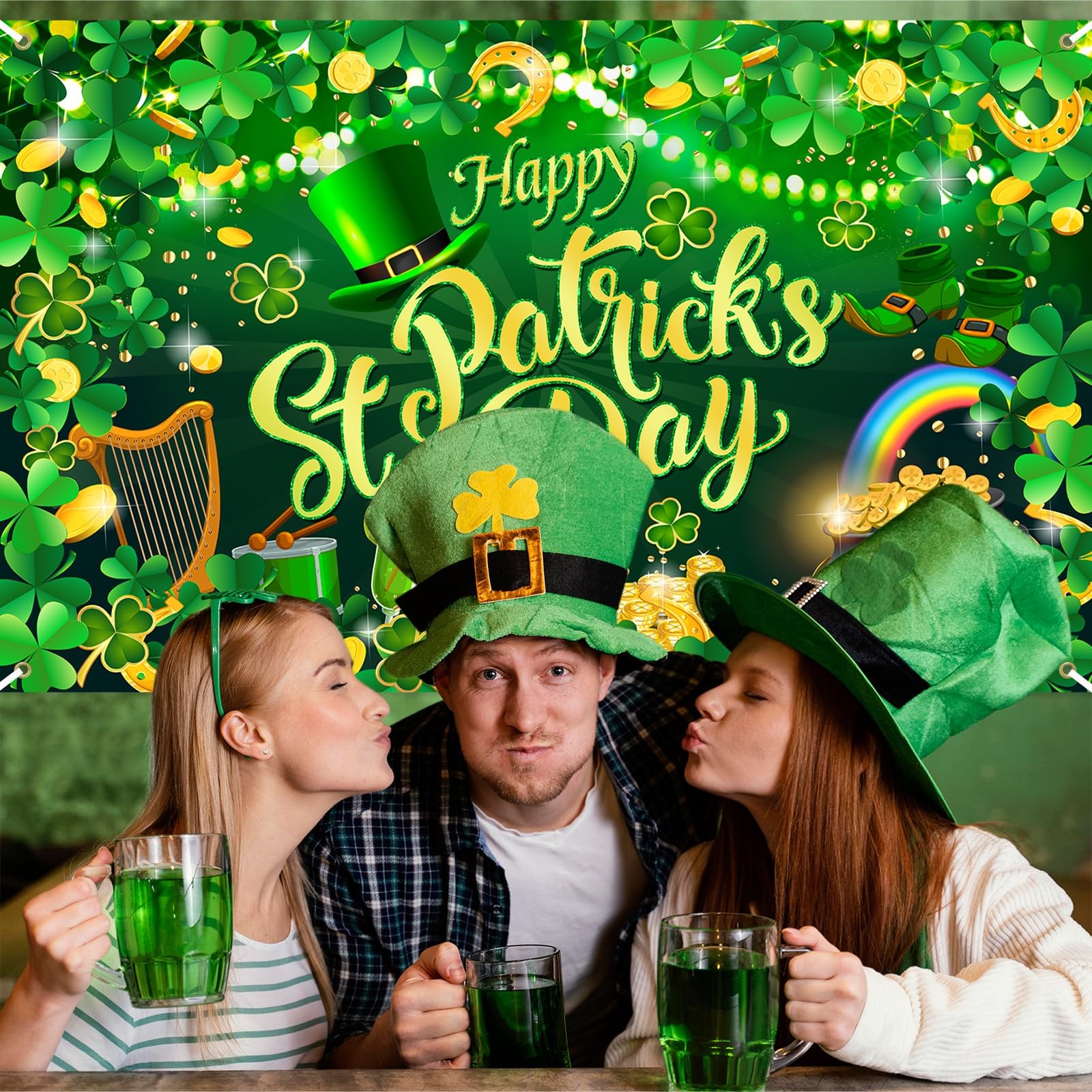 Happy St. Patrick’s Day Backdrop Banner Spring Lucky Green Shamrock Backgroun