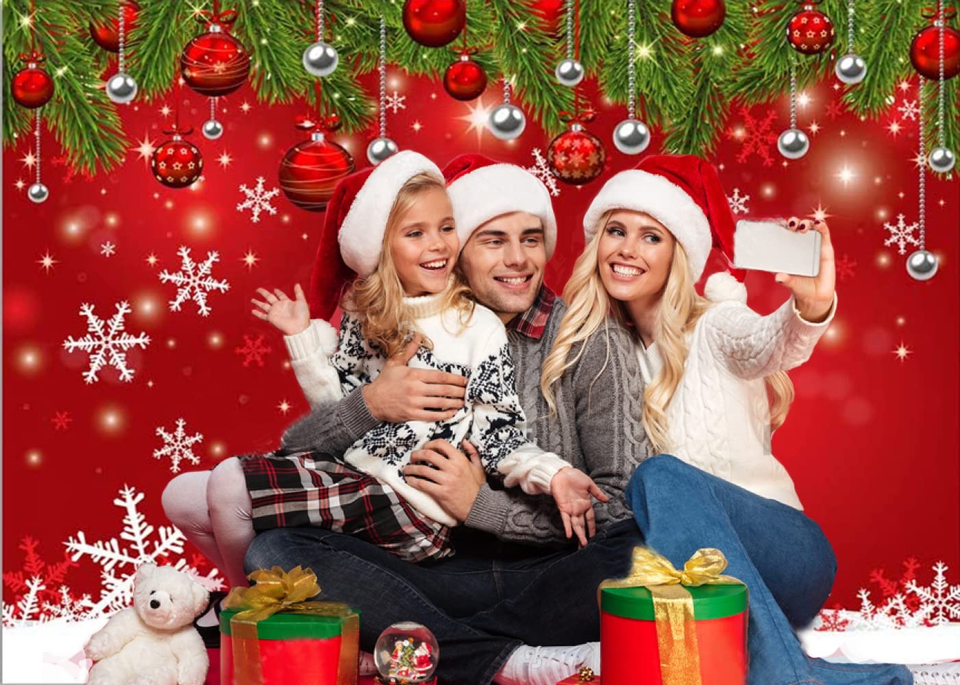 Dudaacvt 7x5ft Red Christmas Backdrop – Snowflake New Year Eve 7x5ft, 336