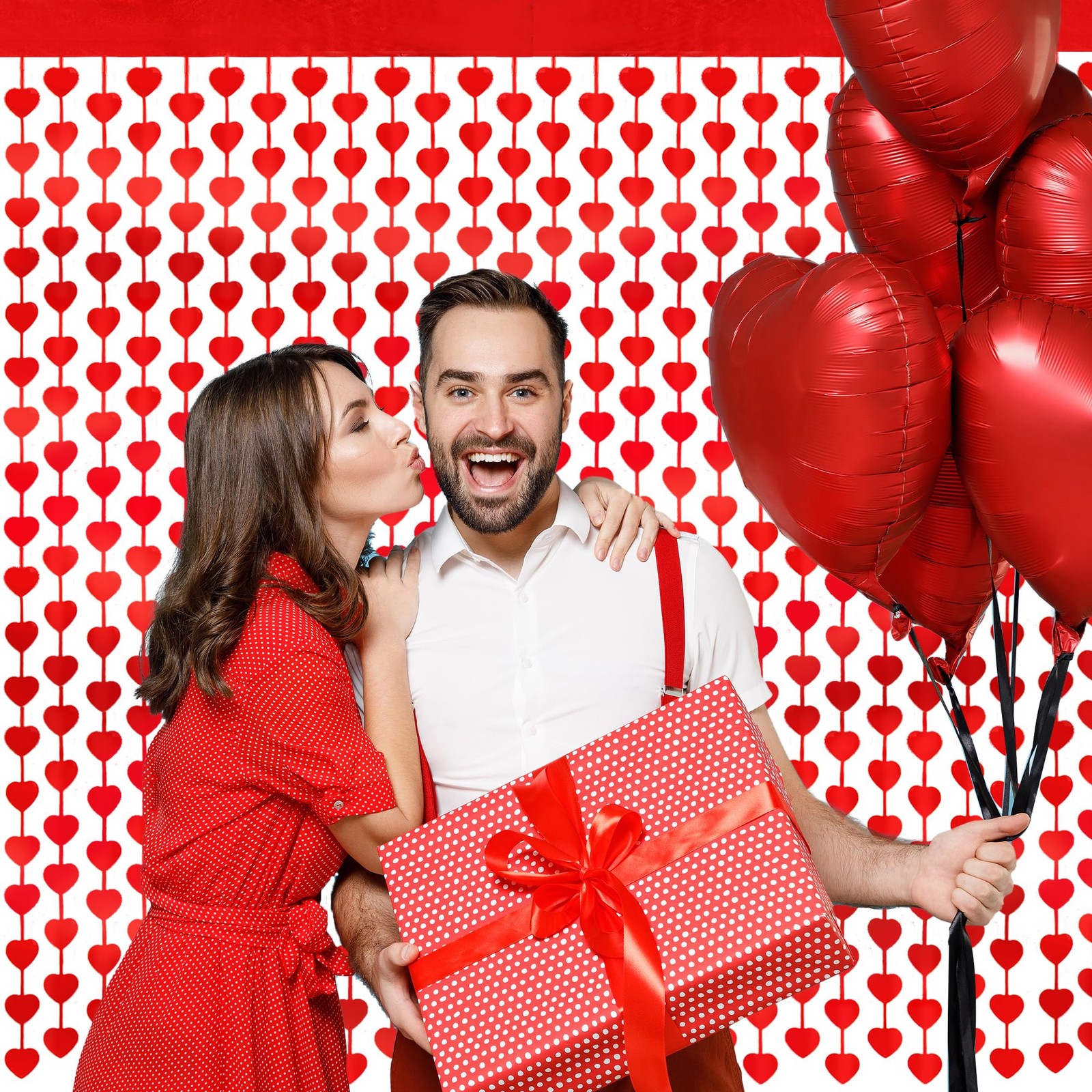 Valentines Day Decorations, 4 Pack 6.58 ft x 3.25 ft, Red