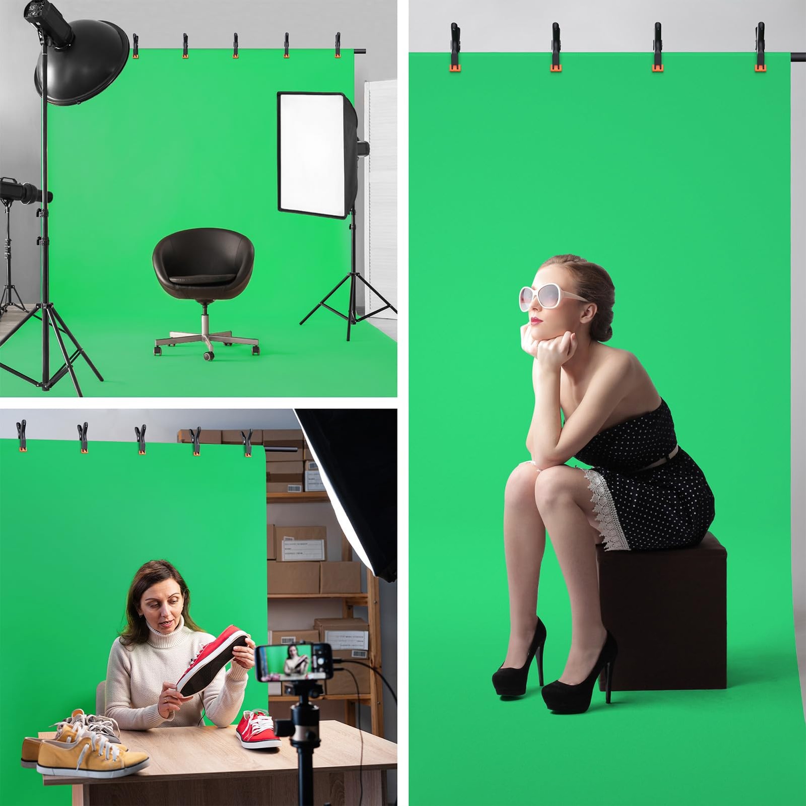 Green Screen Backdrop Kit with Stand, 8×7.2ft Portable GreenScreen Background…