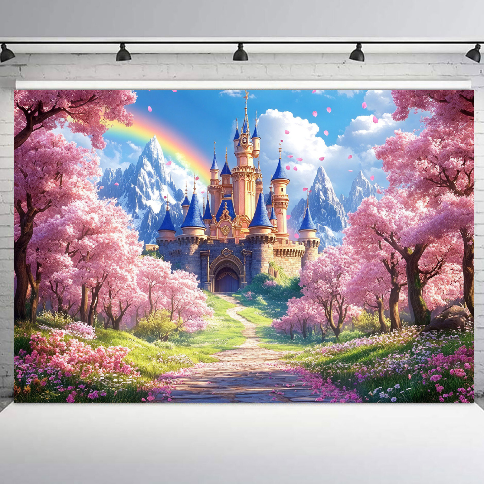 10x8ft Cloud Rainbow Fairy Tale Princess Castle Vinyl Backdrop Photo Background