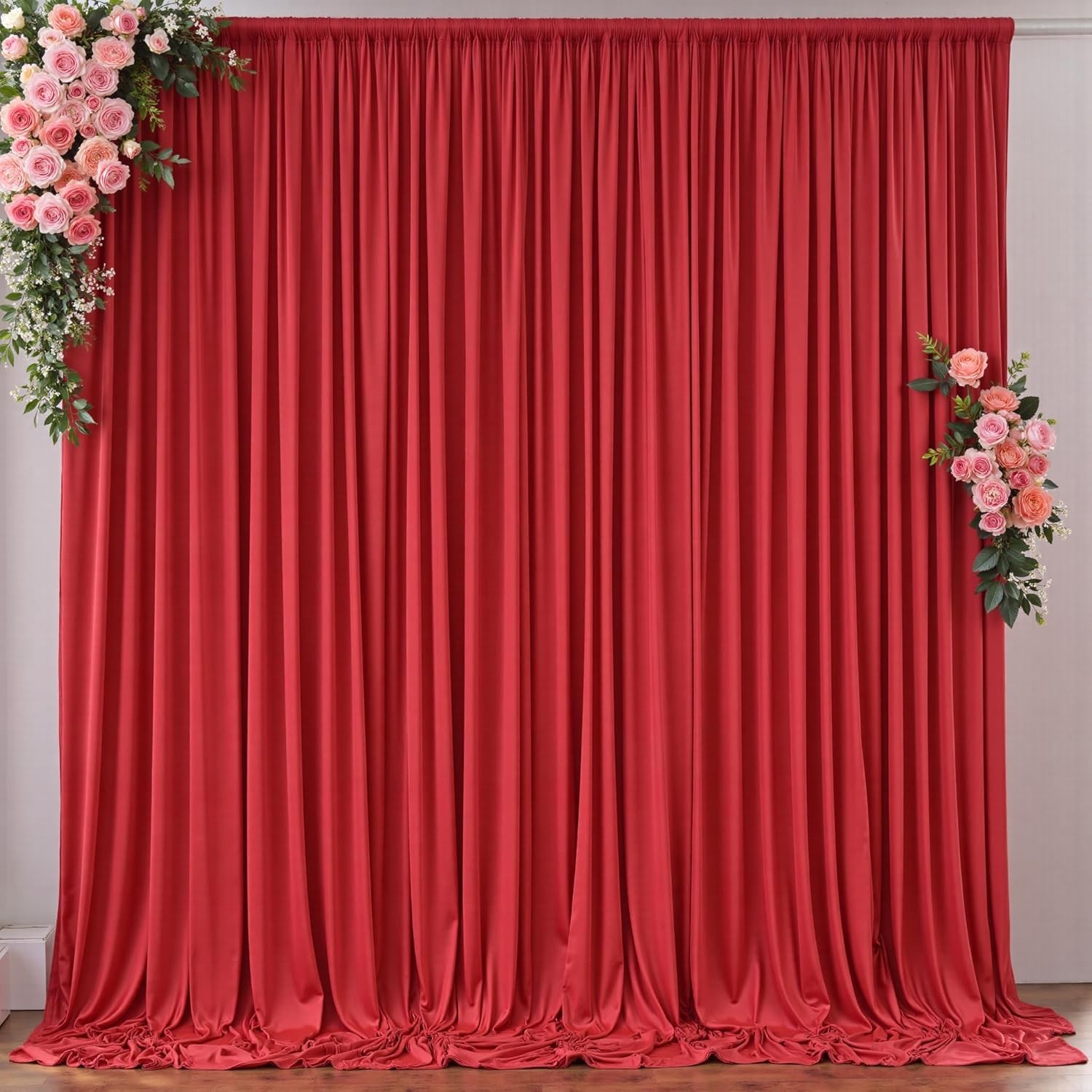 10ft x 8ft Wrinkle Free Red Backdrop Curtains for Parties, Polyester Photo Ba…