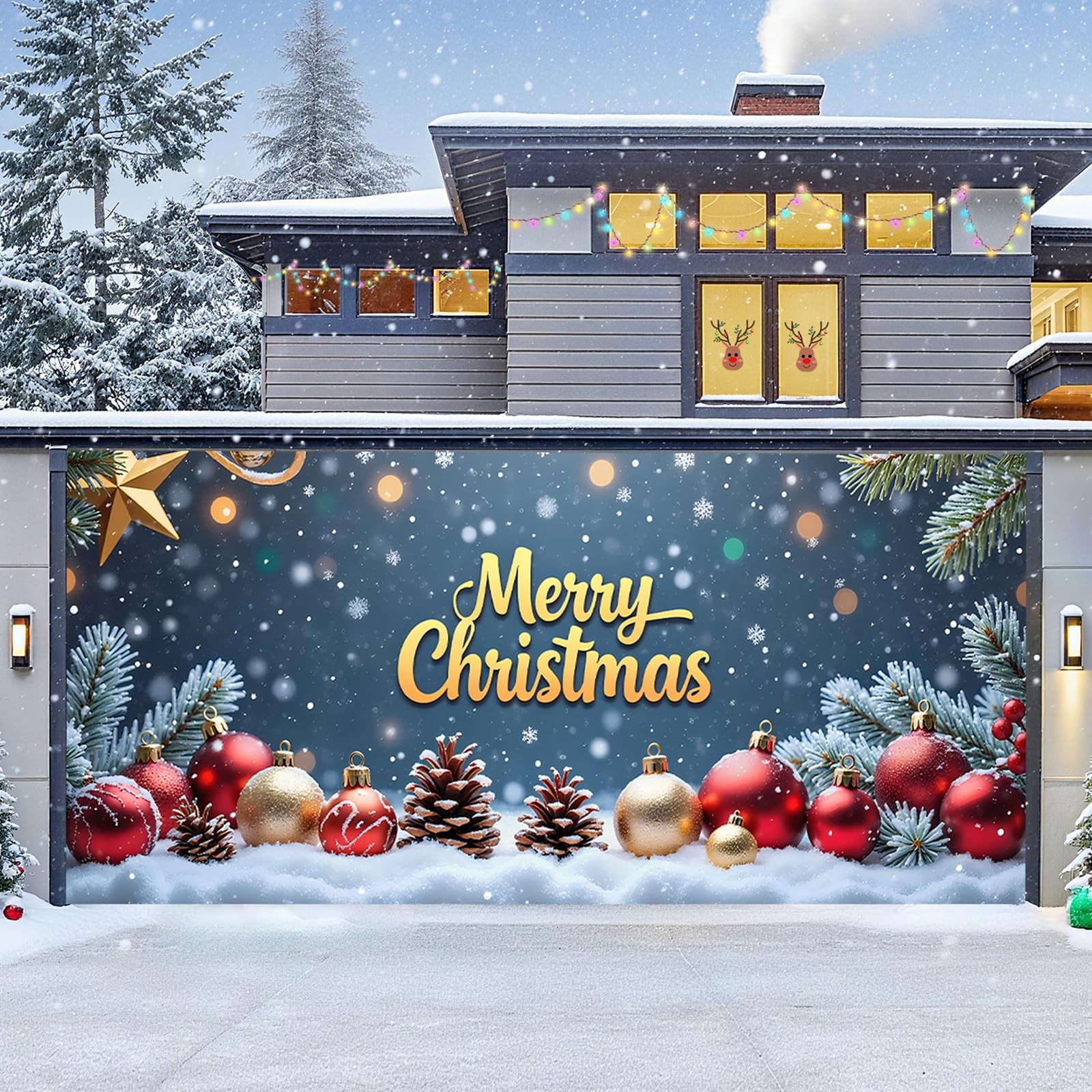 Christmas Garage Door Cover, Large Christmas Banner Backdrop Decorations Hang…