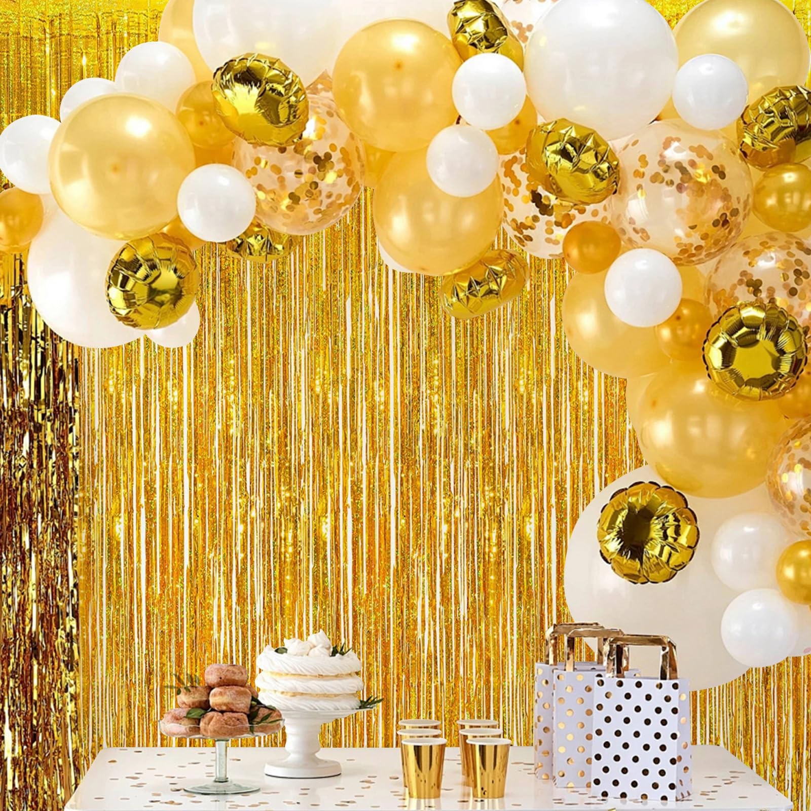 Gold 3.2×6.6ft Metallic Tinsel Foil Fringe Streamer Curtain Backdrop 10 PCS