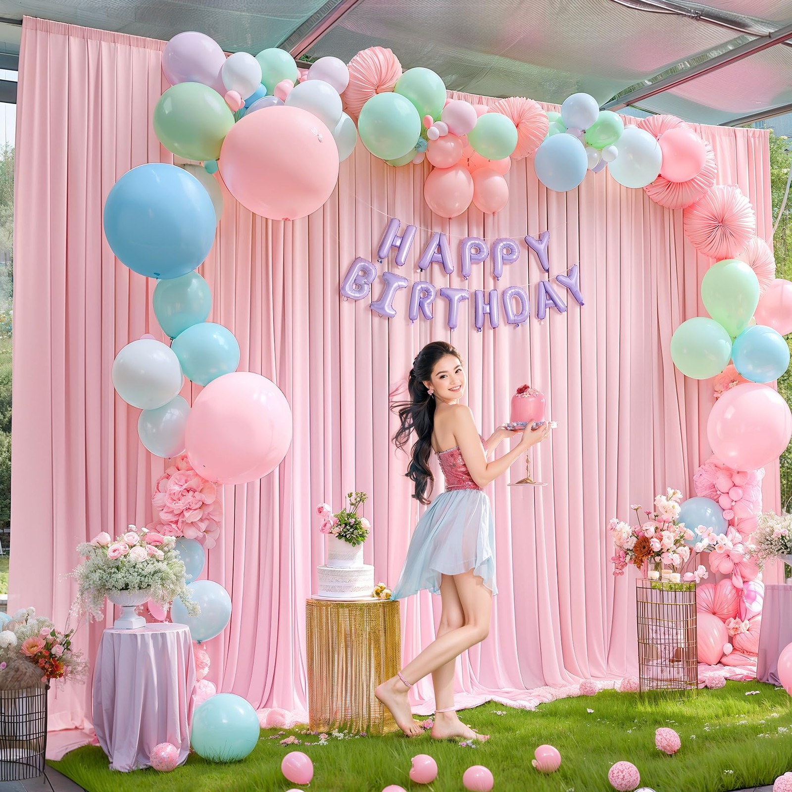 10x10ft Pink Wrinkle Free Polyester Photography Backdrop Curtain Panels Drapes