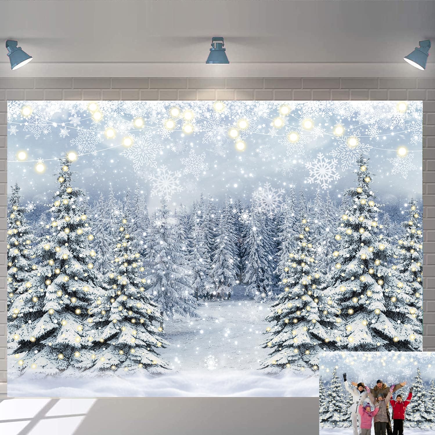 Winter Forest Photography Backdrop Glitter Snowy Pine Tree Scene Background C…