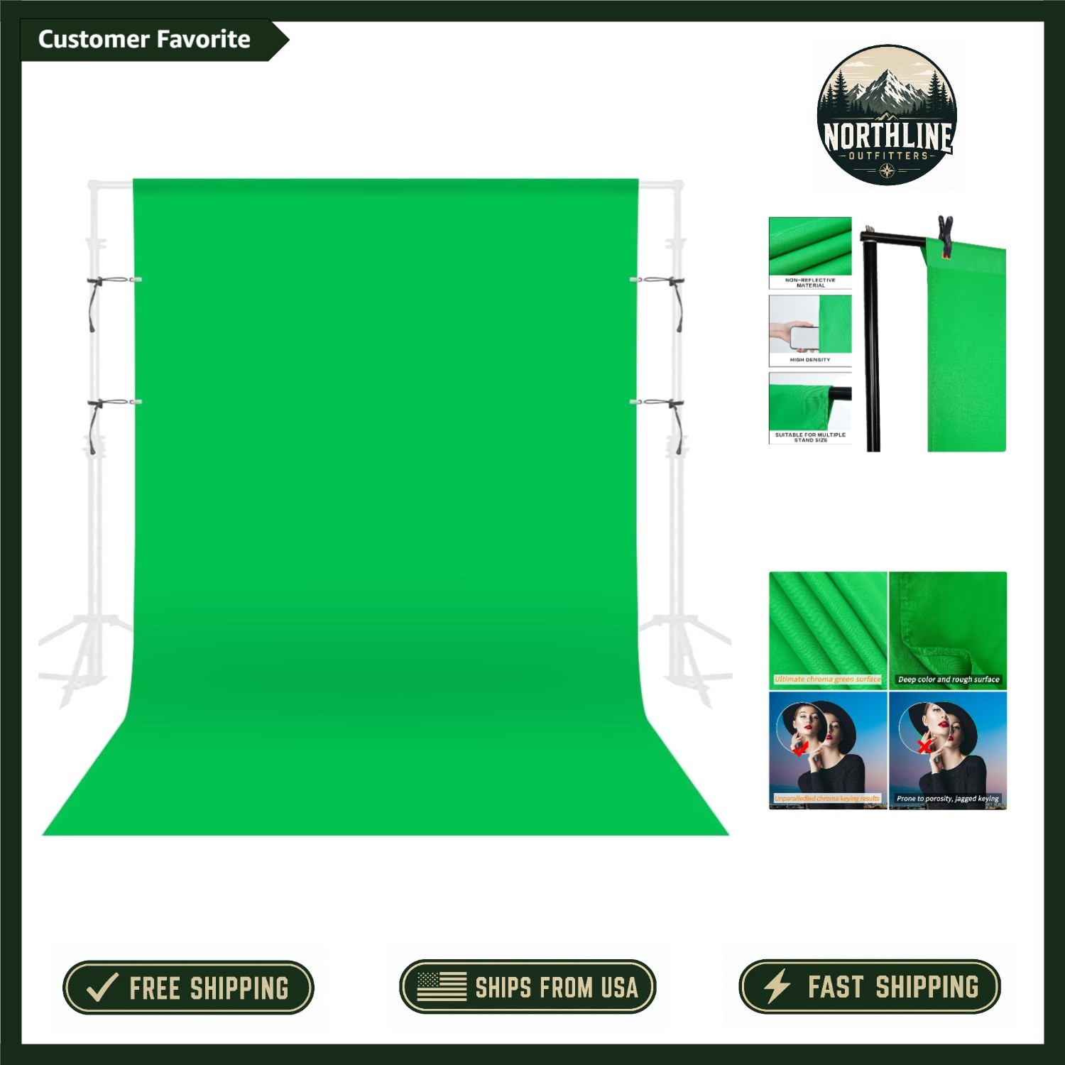 Durable & Washable 7x10FT Green Screen Backdrop – Seamless Design for Shooting