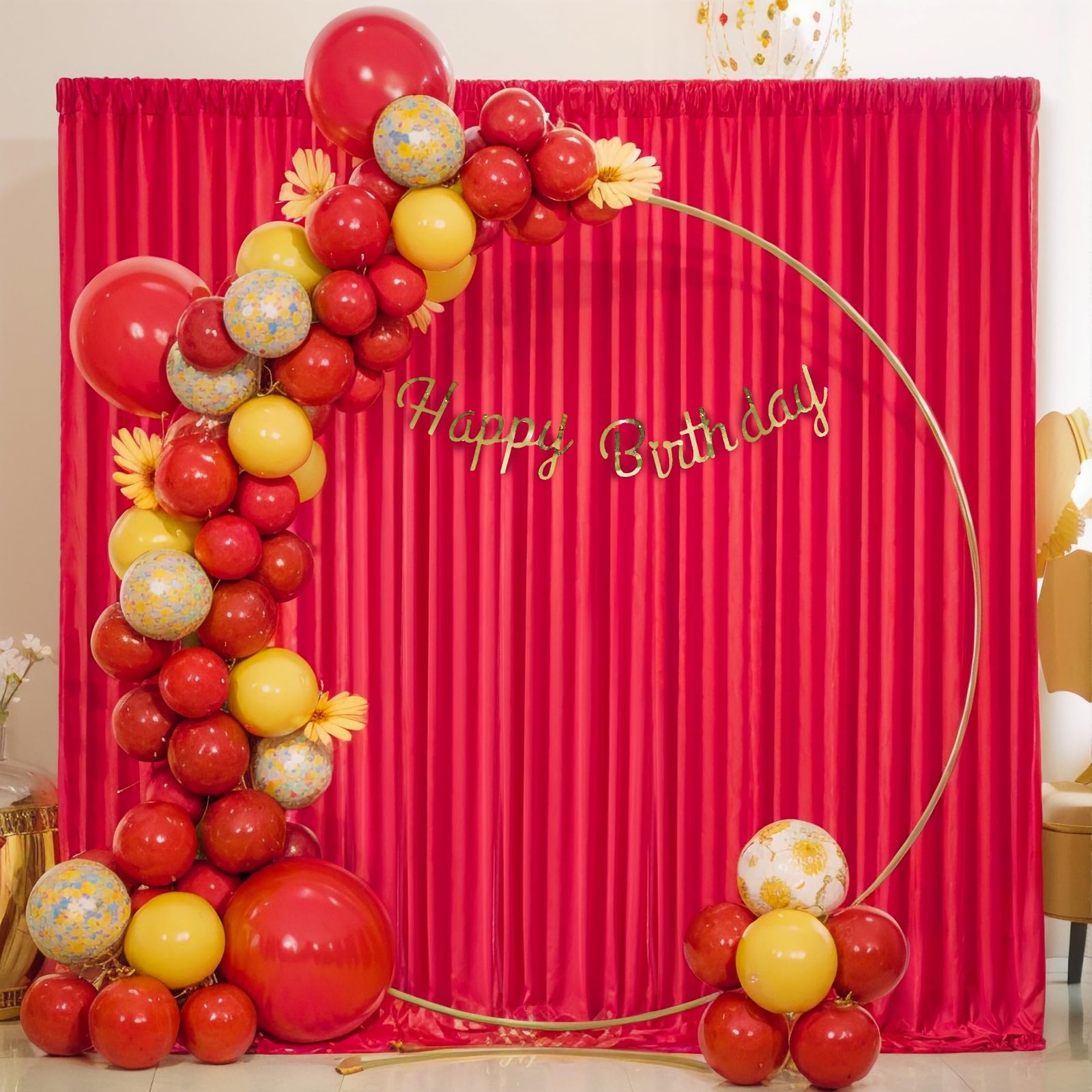 Red Backdrop Curtains For Valentines Day Polyester Drapes 8x10ft 2 Panels