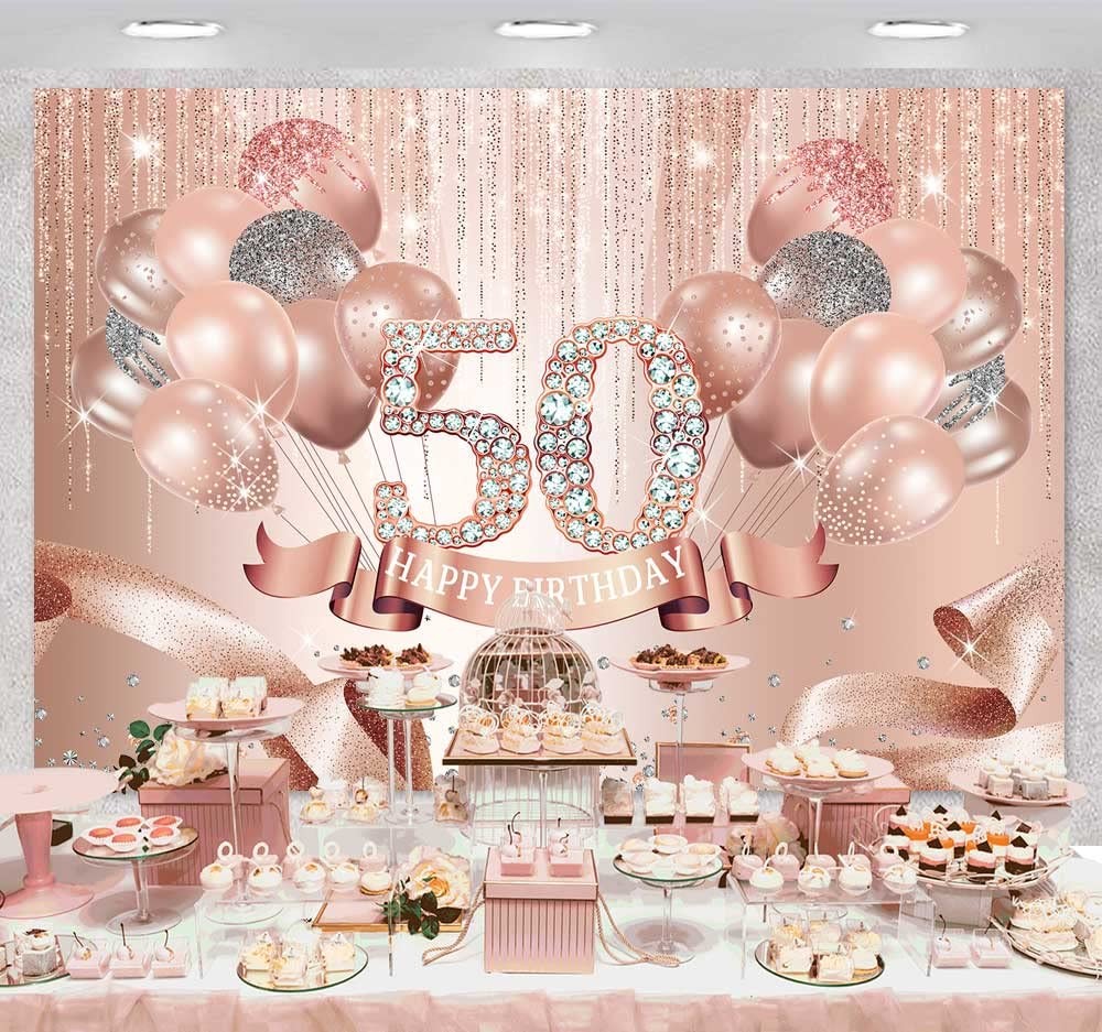 Happy 50th Birthday Backdrop Rose Gold Diamonds Fabulous 50th Birthday Backgr…