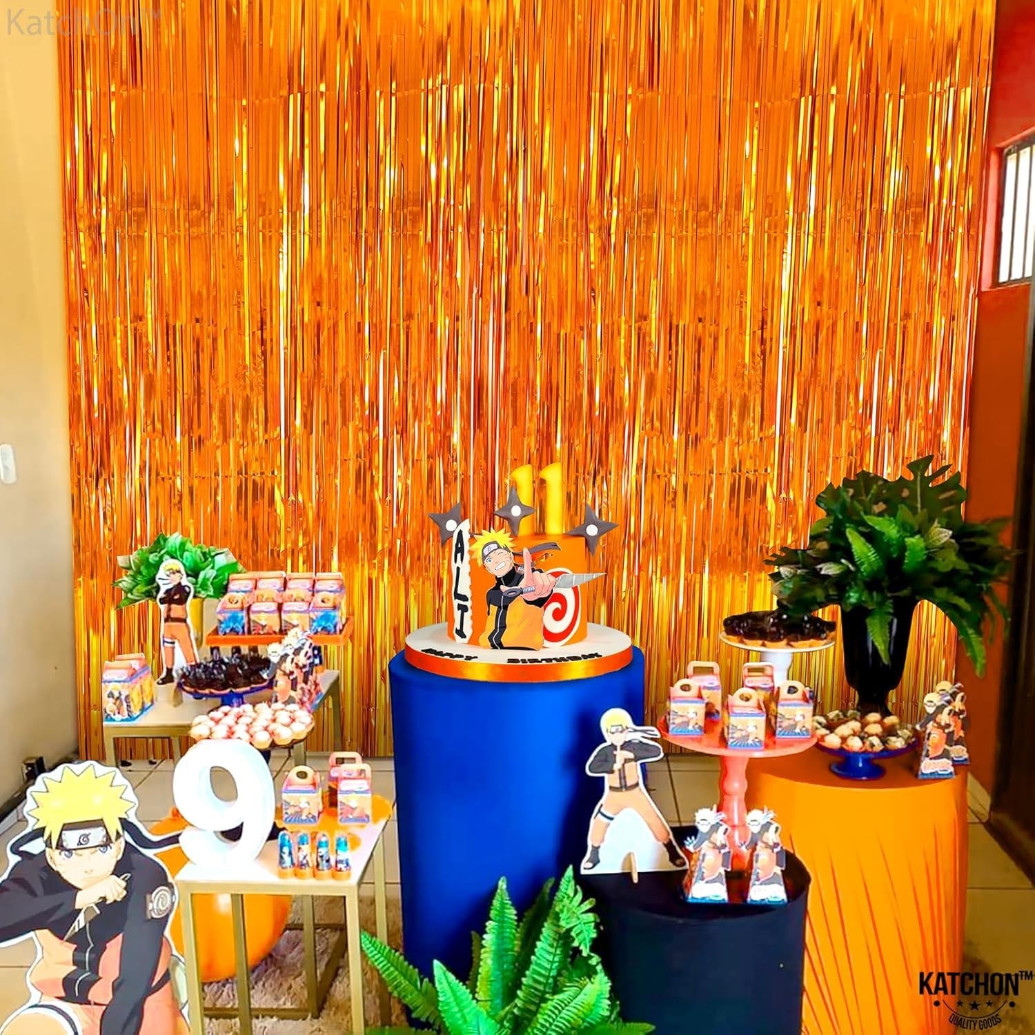 Xtra Large Orange Fringe Backdrop Curtain 3.2×8 Feet, Pack of 2 for Events