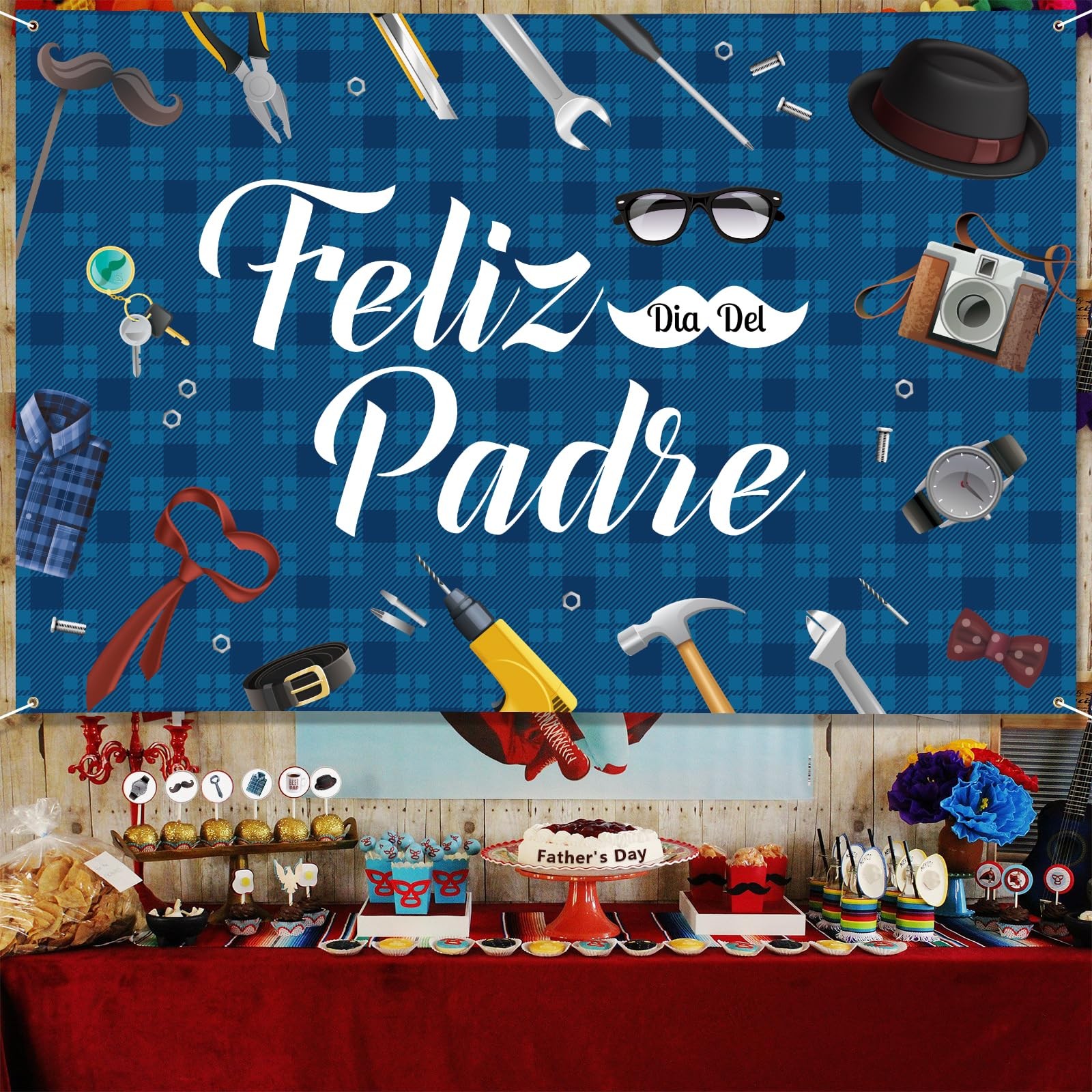 Large Fathers Day Banner Decorations 72″ X 48″ Feliz Día Del Padre Backdrop Span