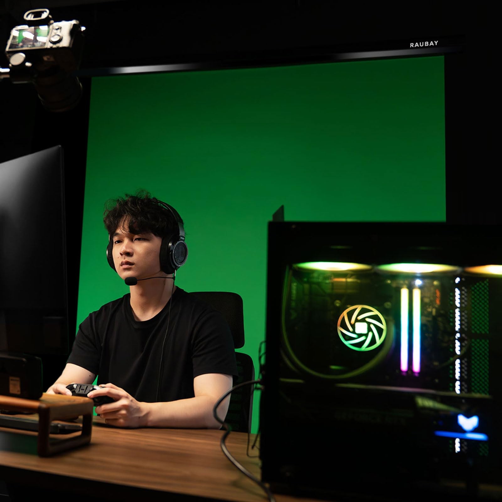 RAUBAY Motorized Pull Down Green Screen – Standard(59.8 x 86.6in),