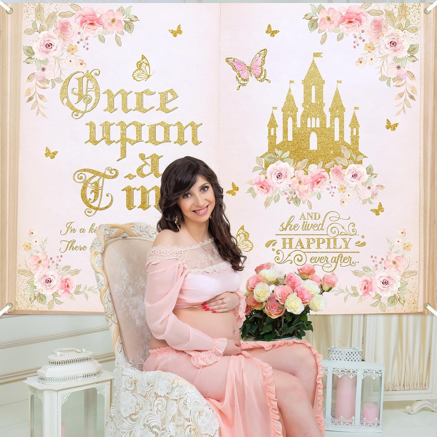 Once Upon a Time Backdrop for Girls Floral Castle Princess Fairy Tale Birthda…