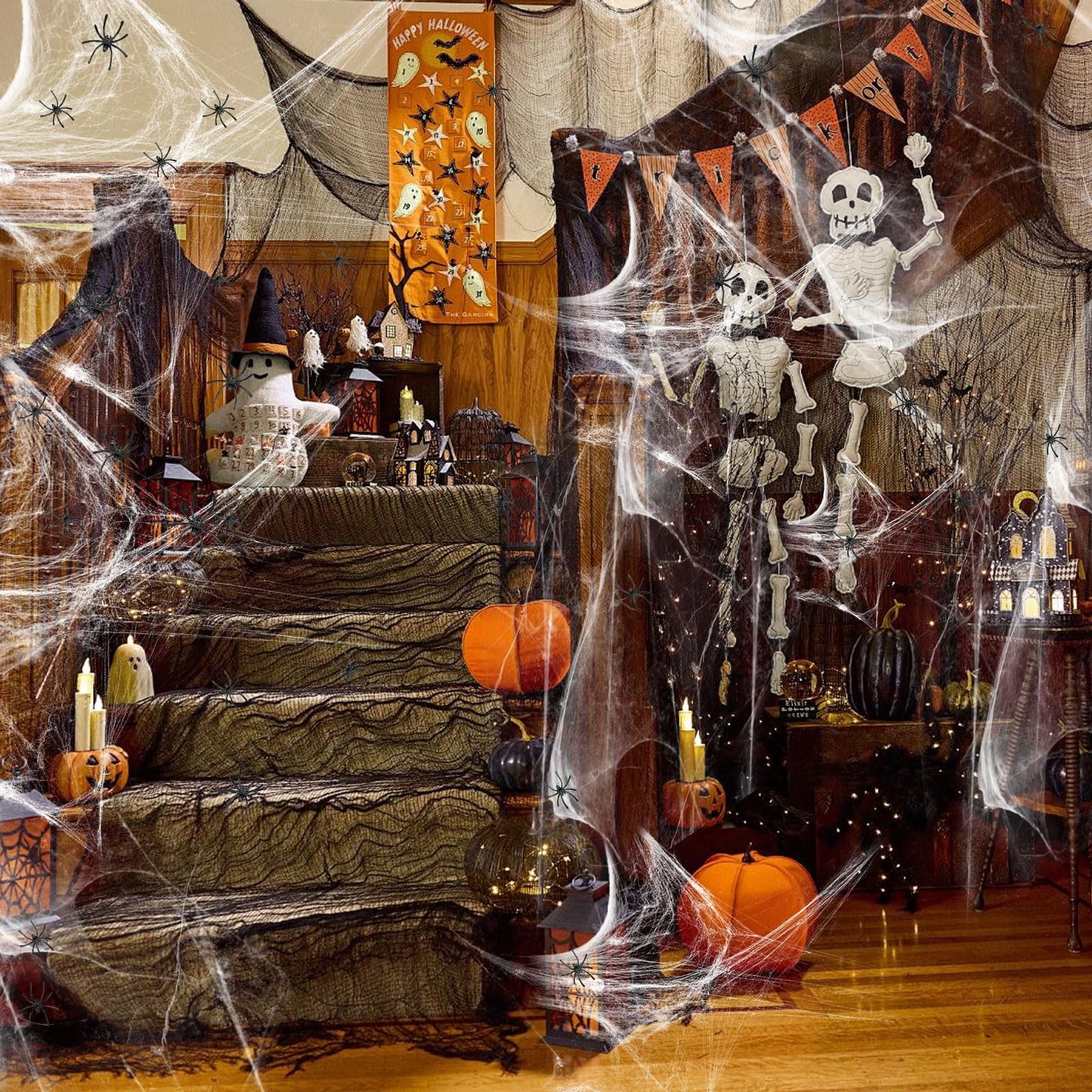 1200 sqft Halloween Spider Webs and 50pcs Fake Spiders Super Stretch Cobwebs …