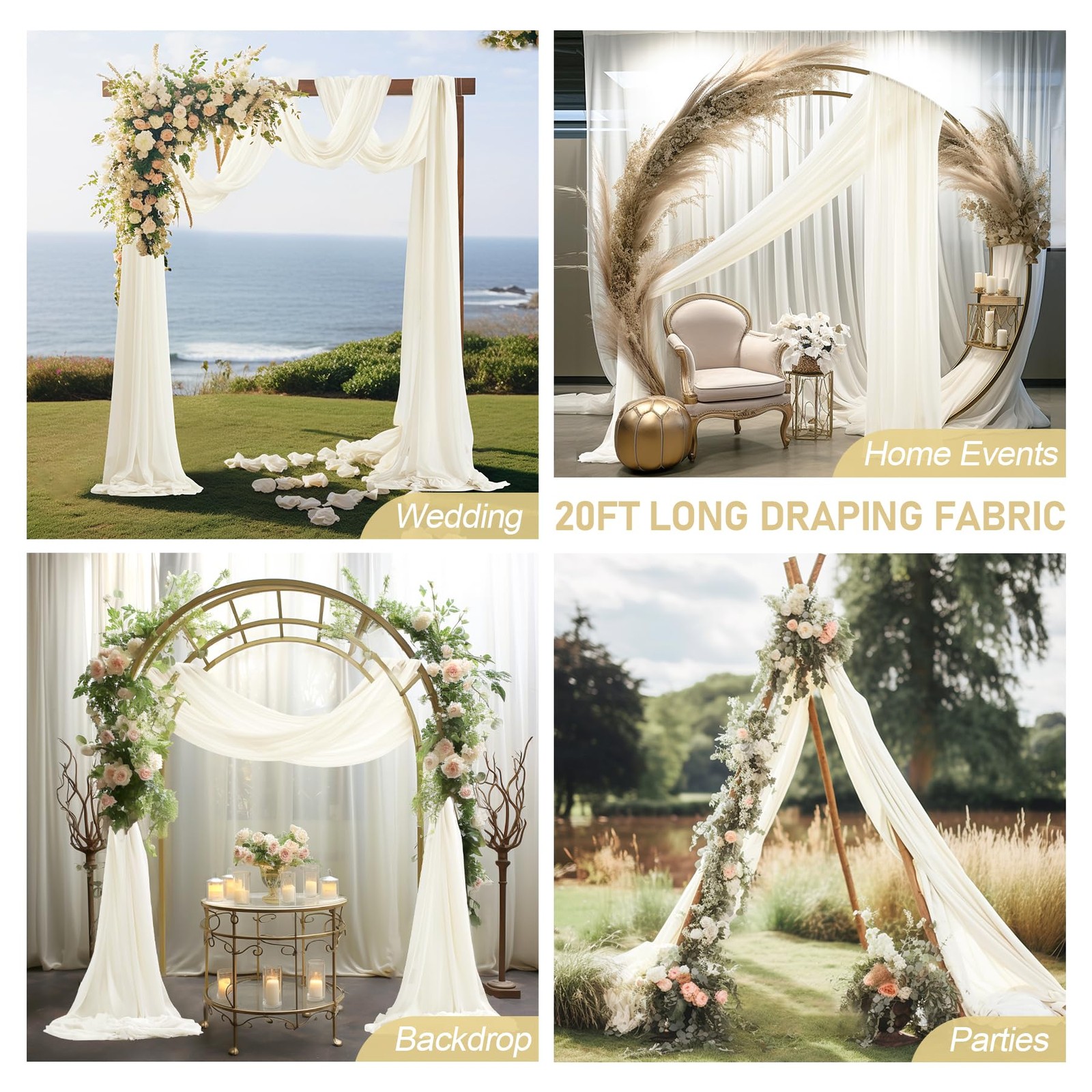30 Inchx20 Ft Wedding Arch Draping Fabric 1 Panel Ivory Sheer Curtain Drape