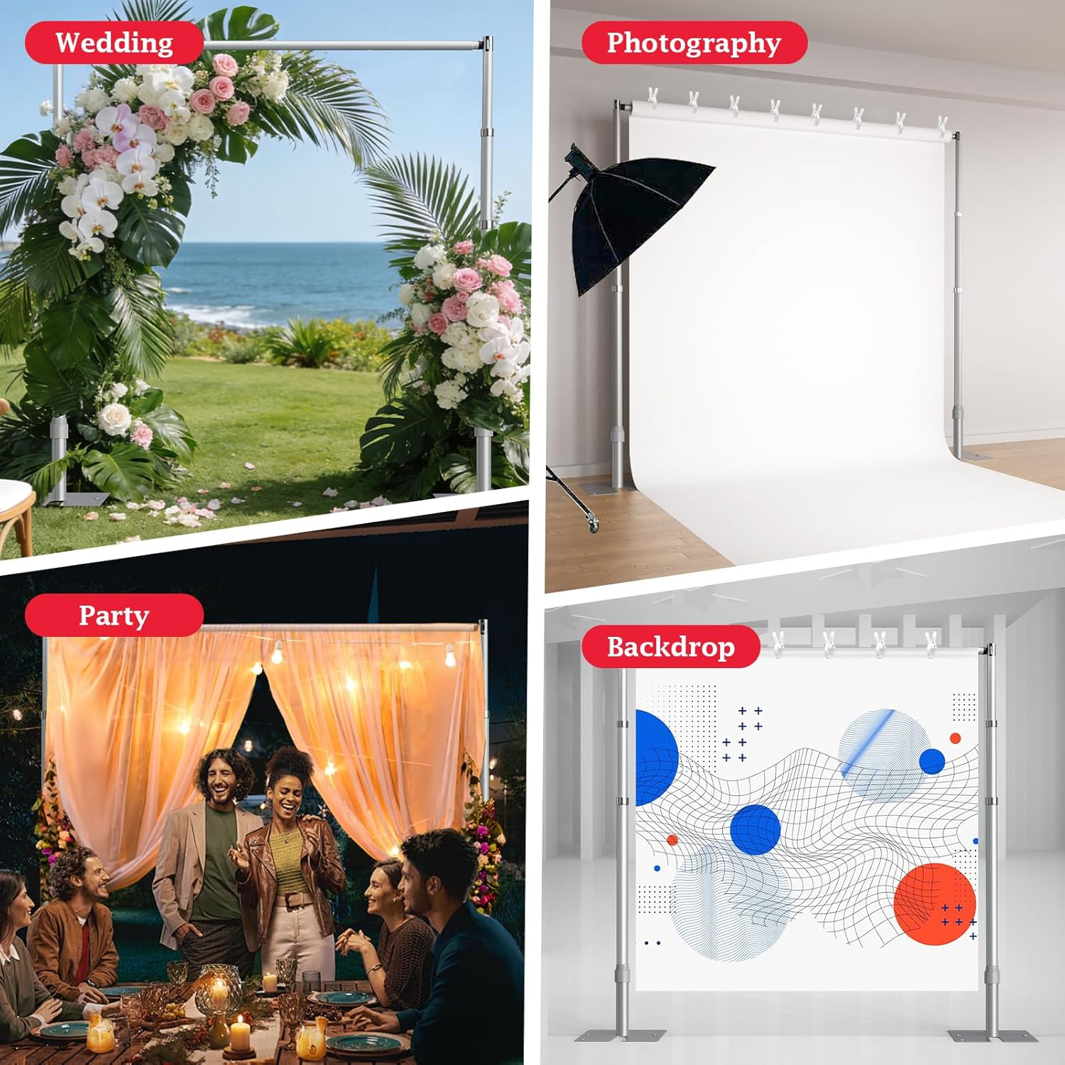 10X10Ft Heavy Duty Backdrop Stand Kit, Adjustable Pipe and Drape Photo Booth Fra