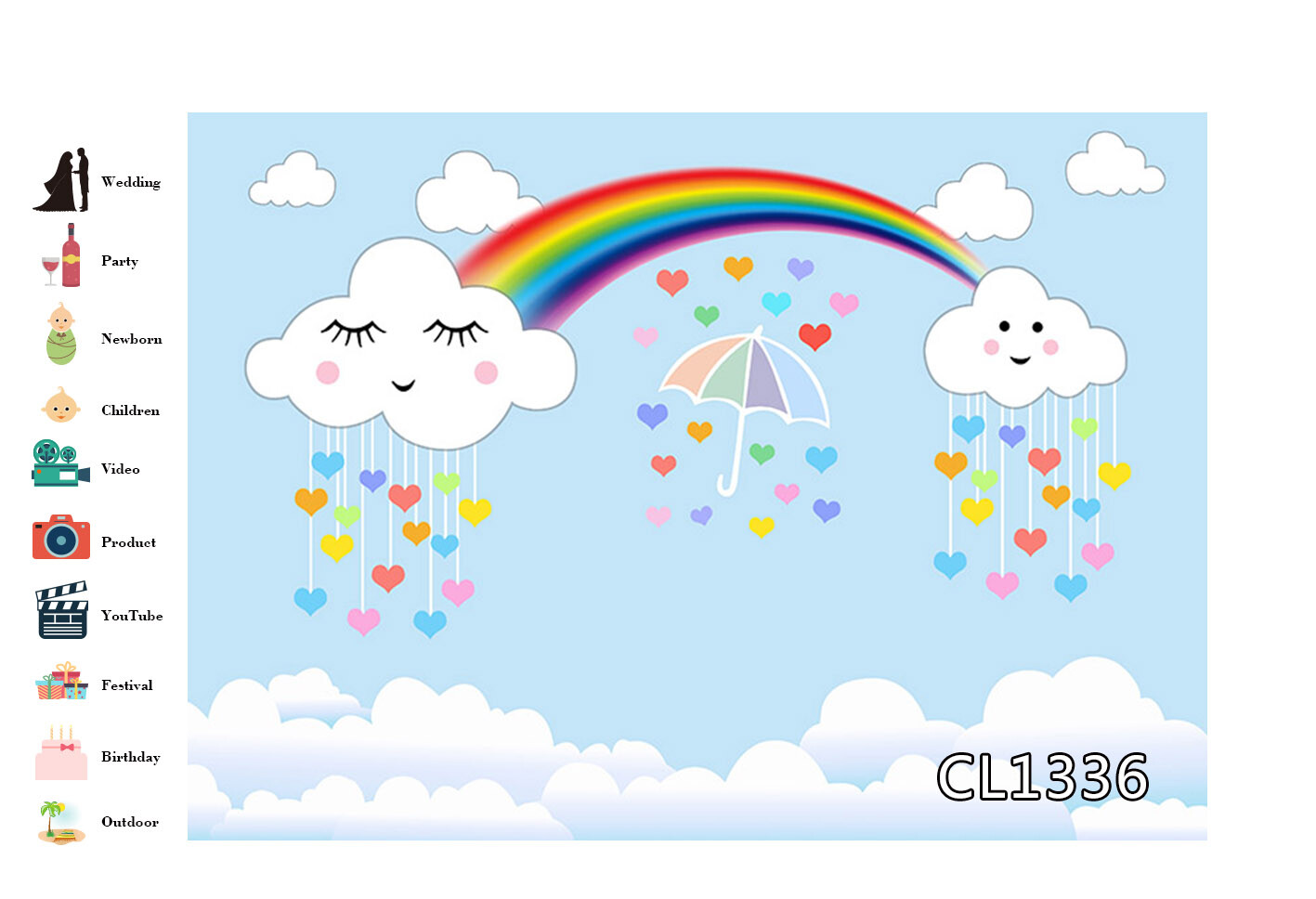 Blue Sky Cartoon Cute Cloud Rainbow Backdrop 7x5ft Vinyl Photography Background