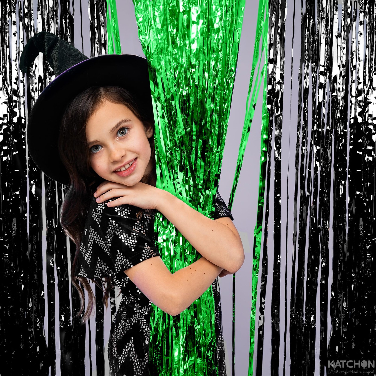 , Green and Black Fringe Backdrop Curtains – Pack of 4 | Black and Green Part…