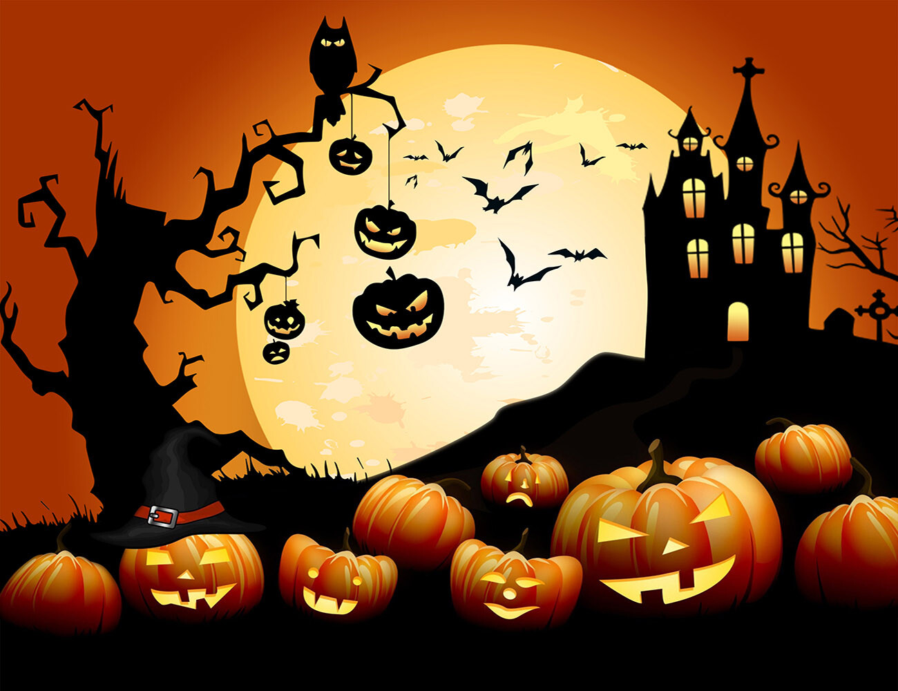 7x5ft Halloween Night Funny Cartoon Pumpkins Vinyl Backdrop Photo Background LB